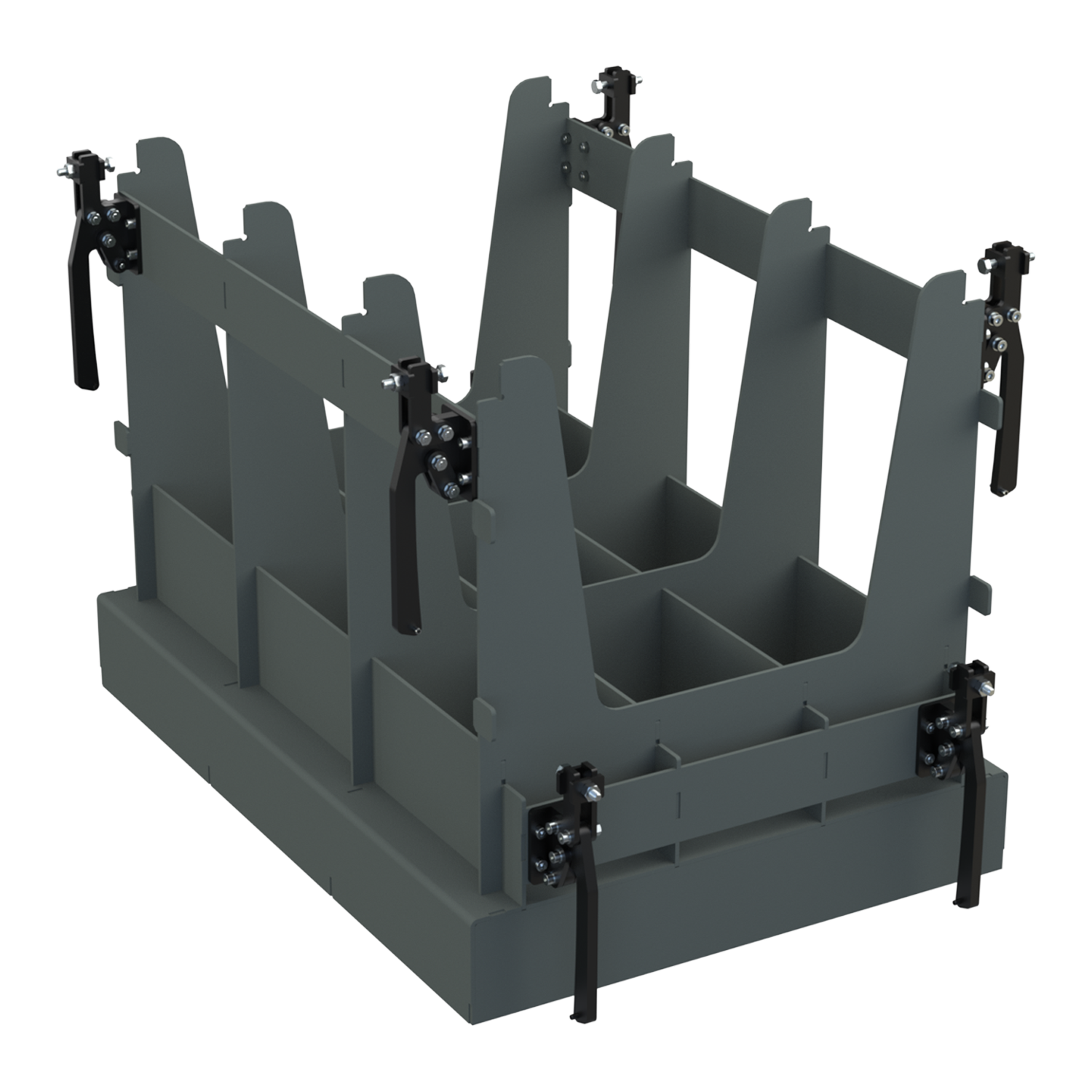 Custom fixture for automated welding of tubular structures, built for repeatable alignment and secured clamping during robotic weld sequences. Designed in SolidWorks