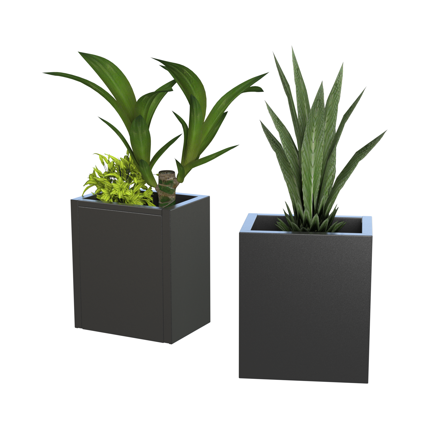 Industrial design planters, steel sheet metal main material, SolidWorks Visualize render.