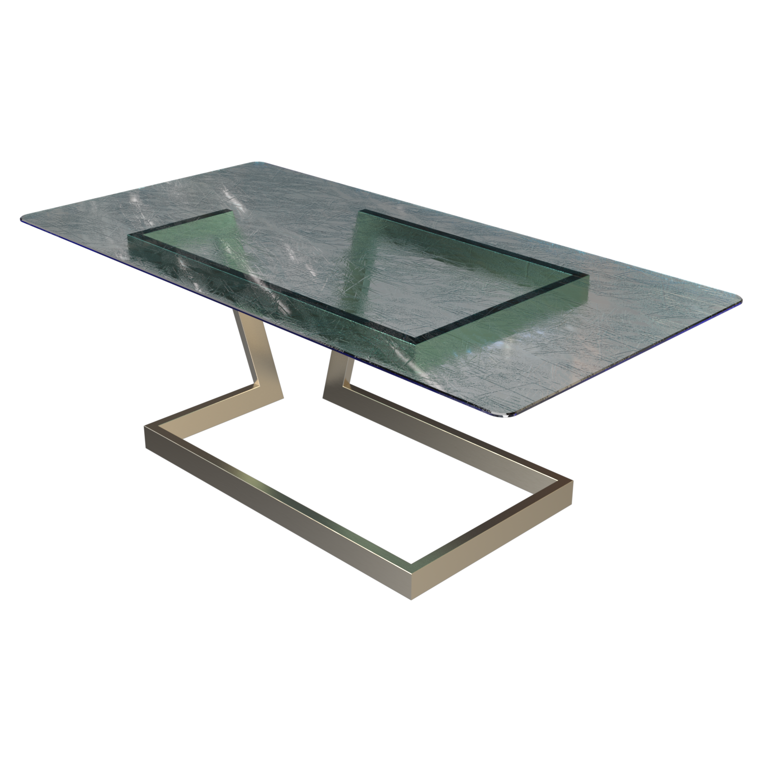 SKULPT AZURE coffee table, steel and sheet metal industrial design, SolidWorks Visualize render.