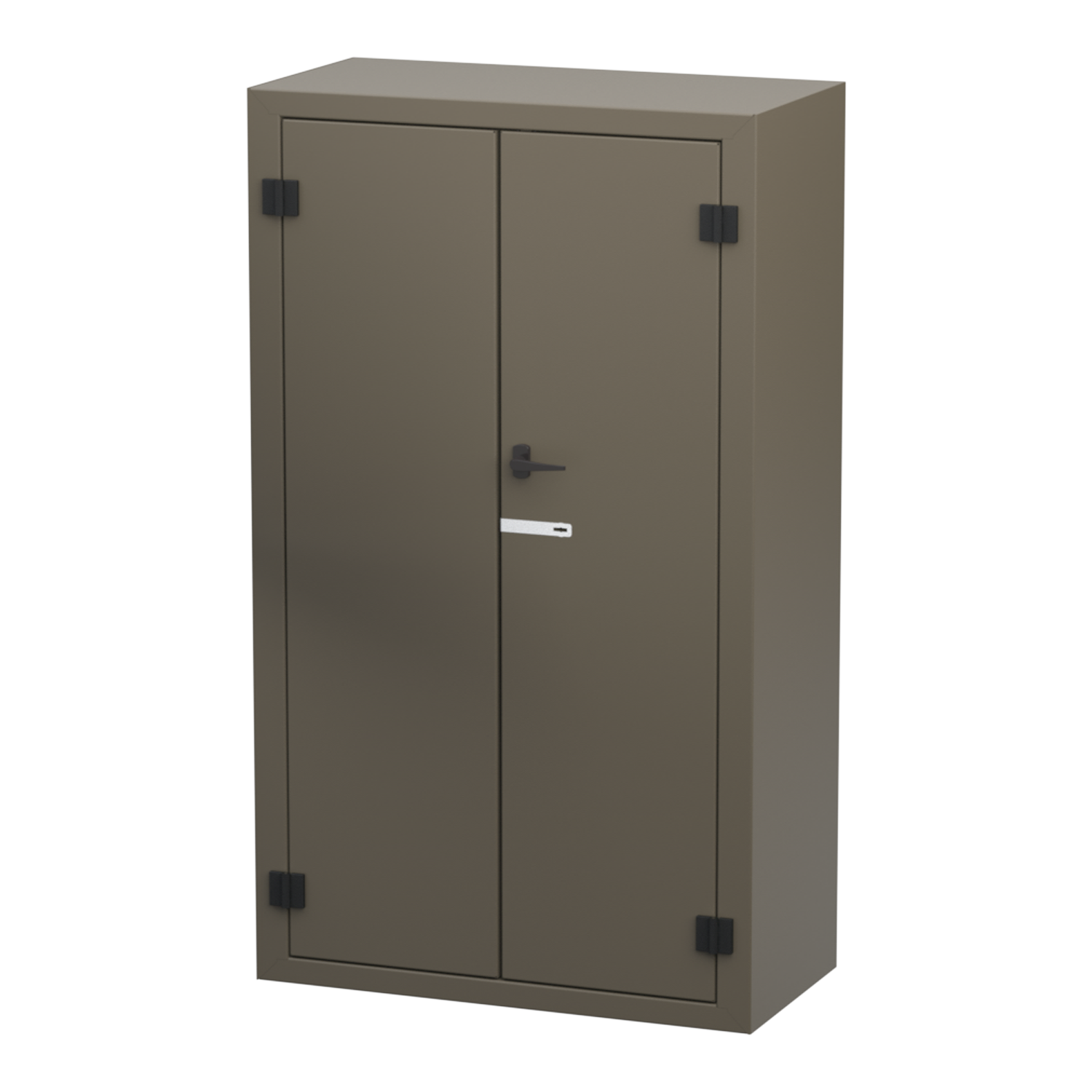 Secure storage cabinet, steel sheet metal industrial design, SolidWorks Visualize render.