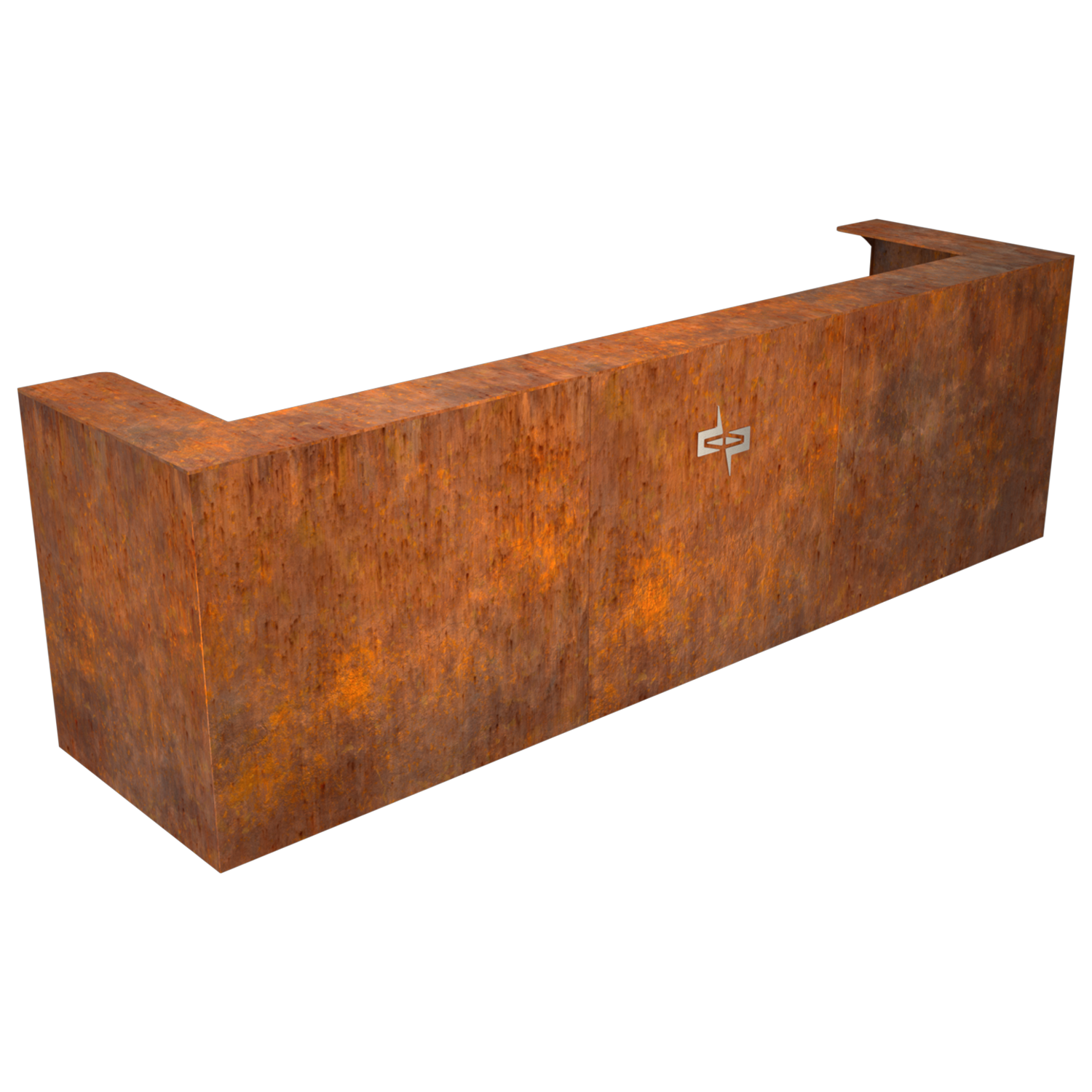 Reception desk, steel and wood industrial product, designed in SolidWorks, Visualize render.