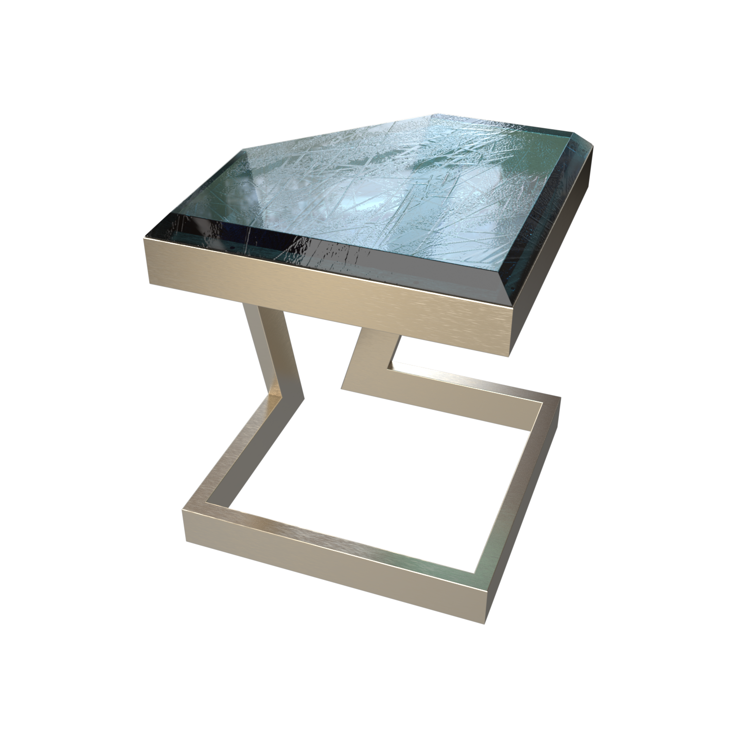 PRISM low chair, industrial design with glass and solid wood, SolidWorks Visualize render.