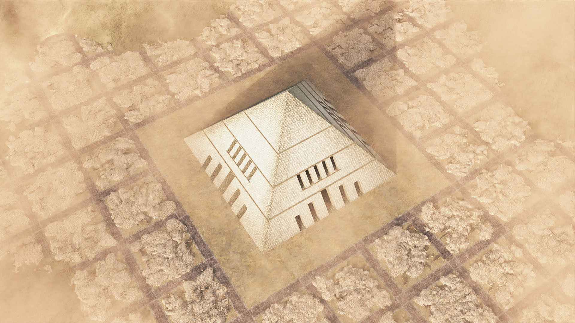 Mysterious pyramid surrounded by ruins
