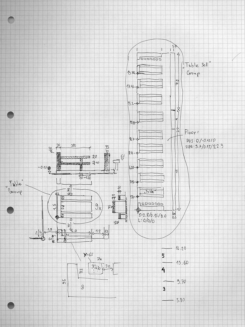 Measurements for modelling the wooden tables