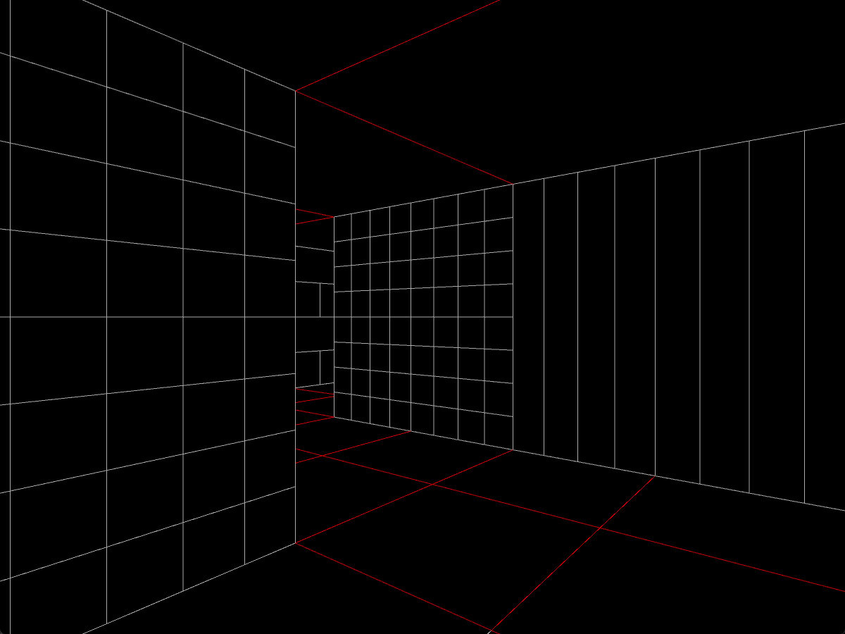 Red tiles indicate walked floor tiles