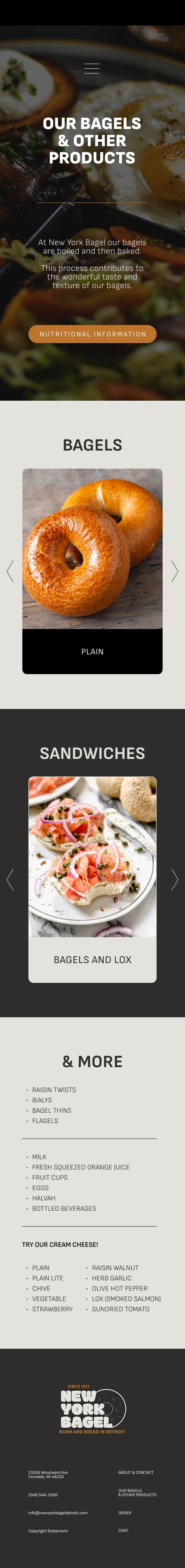 Mobile Our Bagels & Other Products Page