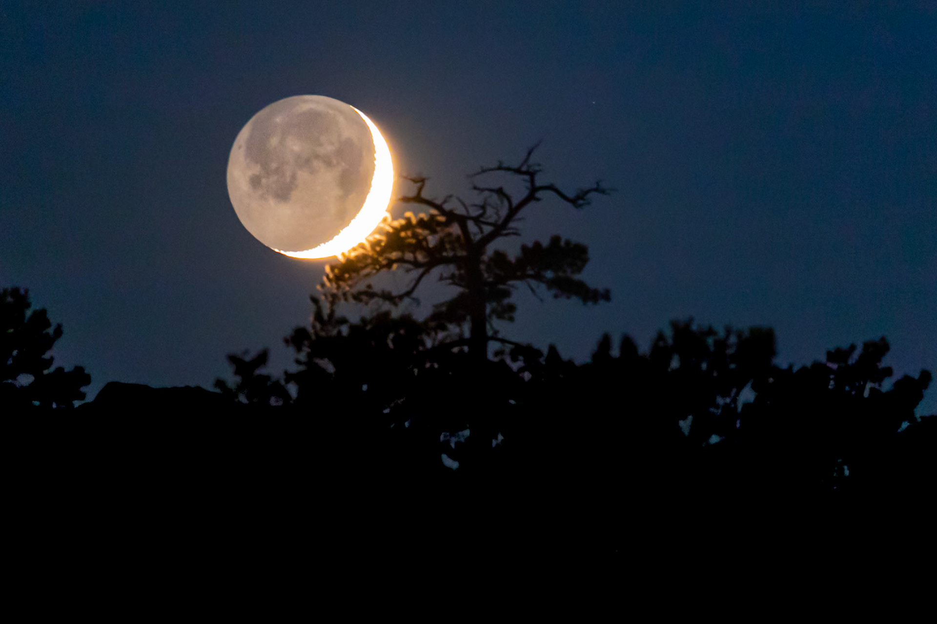 Crescent moonrise with earthshine