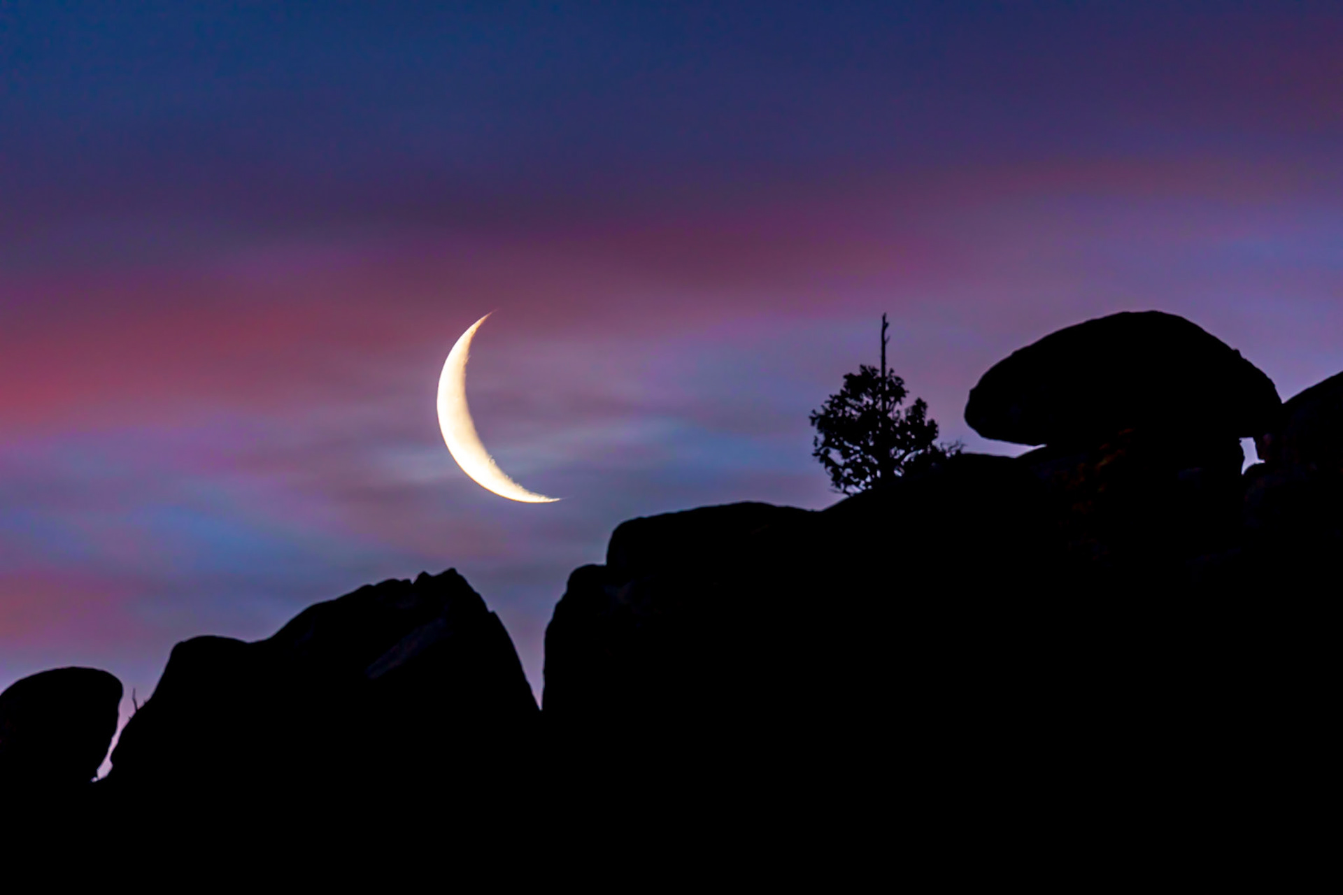 Crescent moonrise in pink