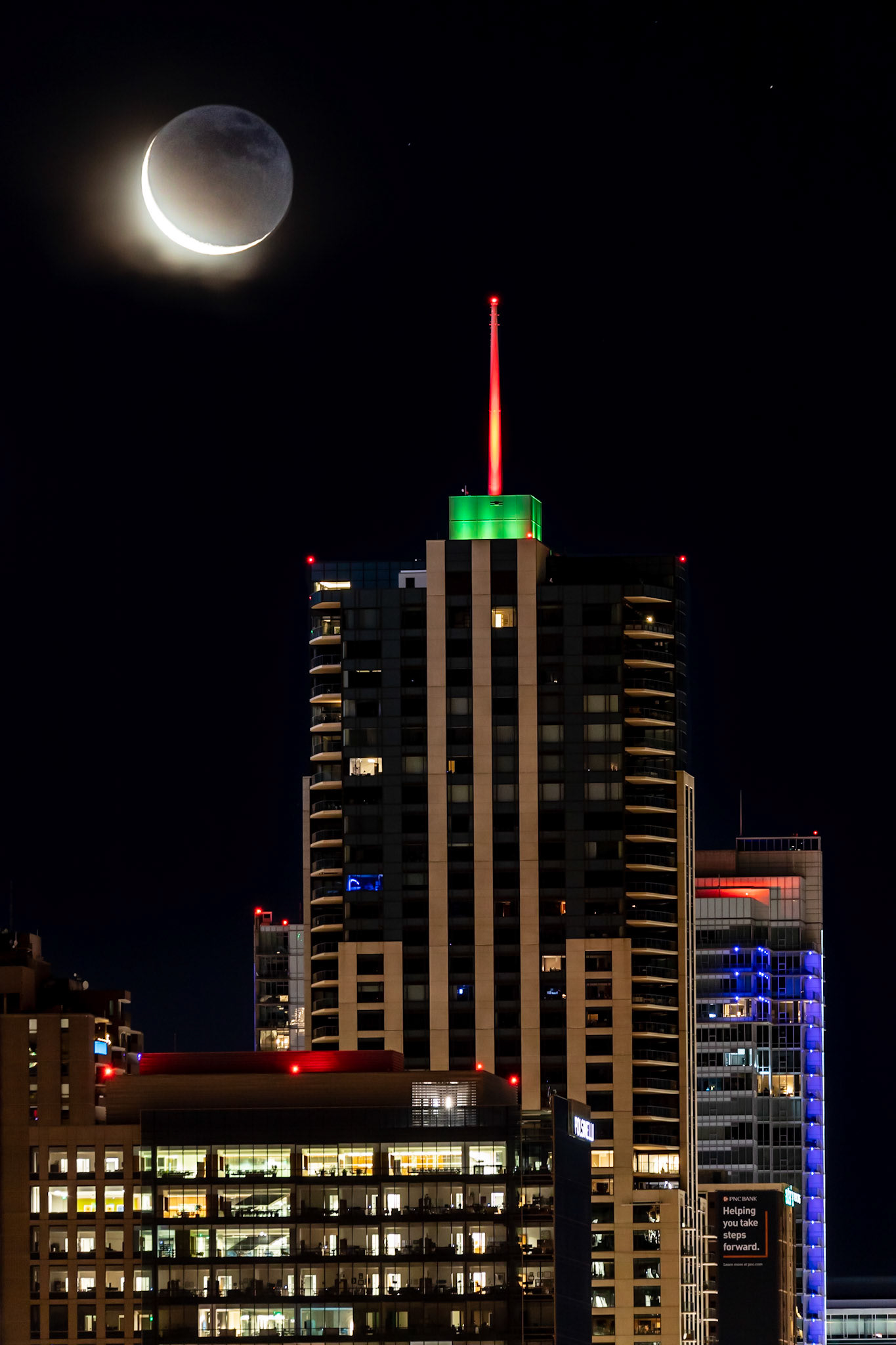 Downtown Denver crescent moon 3