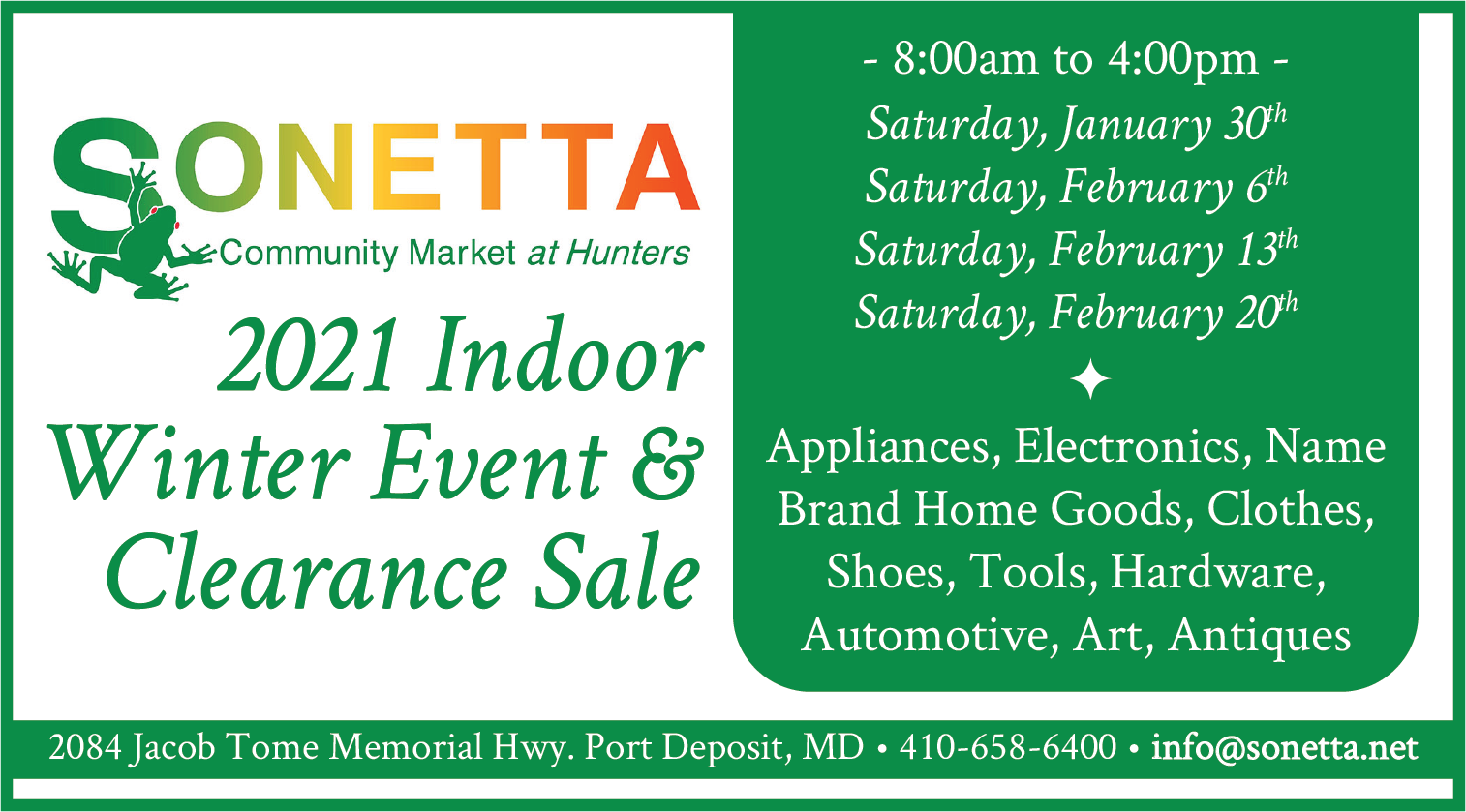 Sonetta Community Market Event Promotional Card