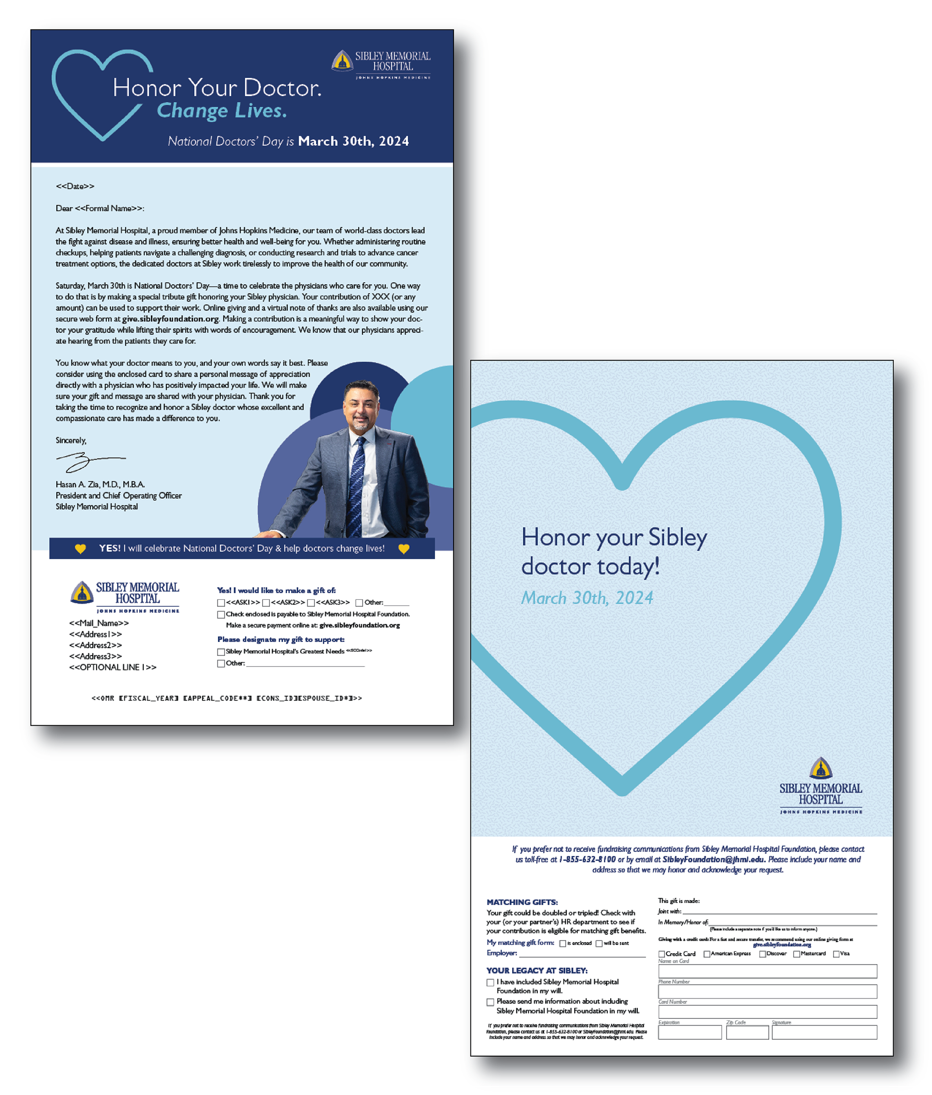 Direct Mail Letterhead Design for Sibley Memorial Hospital Doctors' Day