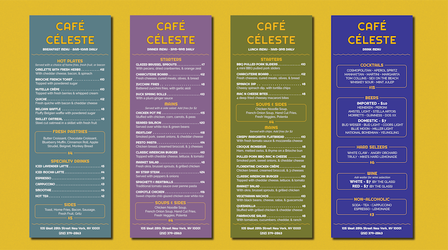 Café Céleste Menus