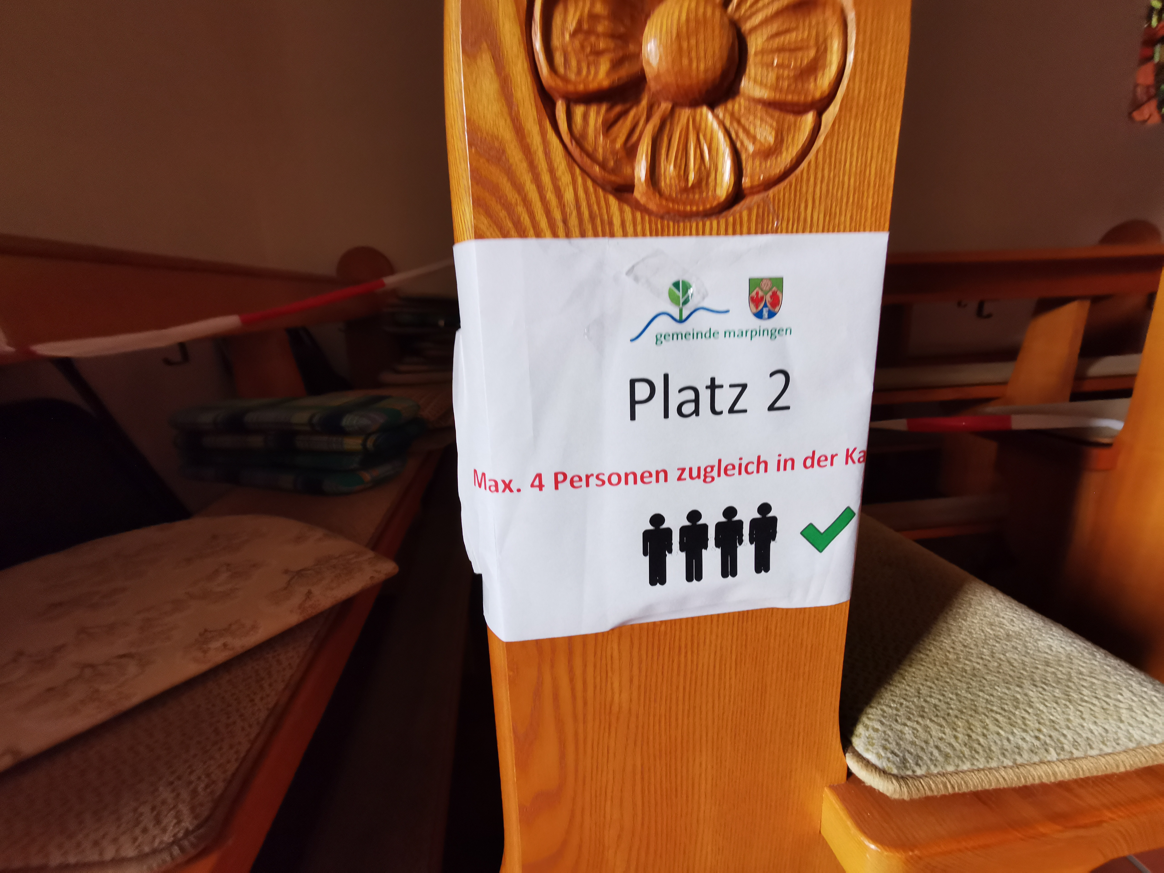 Beschränkung der Besucherplätze auf 4 Personen in der Marienkapelle in Marpingen 2020