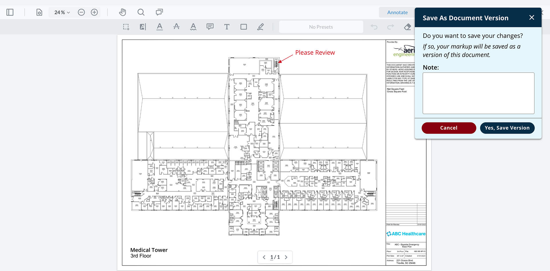 Clear save messaging explaining markup version creation
