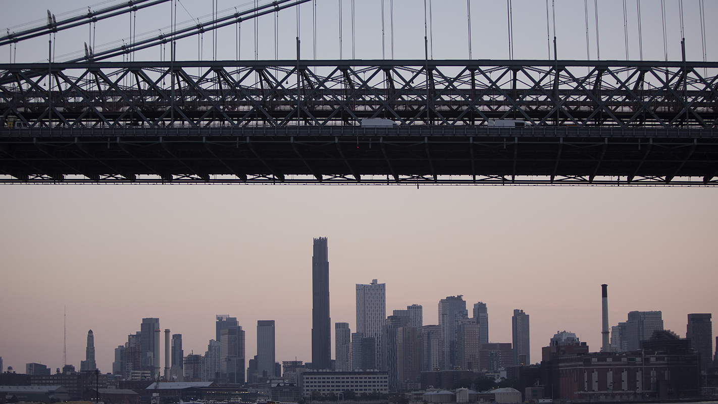 New York Waterfront and bridge from a boat