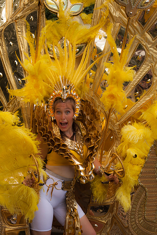 Dancer in feather costume Sefton Park Liverpool