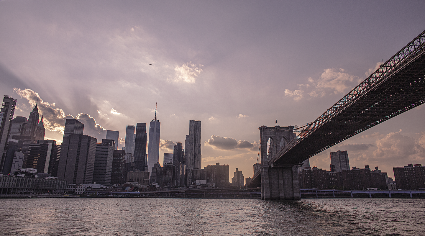 New York Waterfront and bridge from a boat