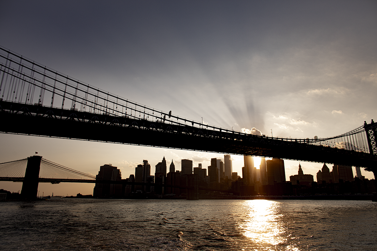 New York Waterfront and bridge from a boat