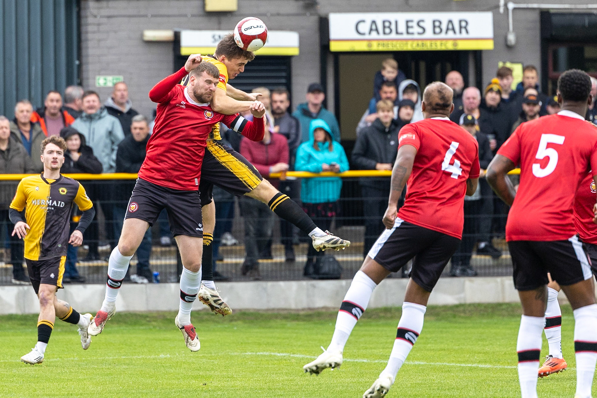 Prescot, ENGLAND -  during the NPL Premier Division match between Prescot Cables and  FC United  at The Auto Safety Centre StadiumCanon Canon EOS R3 1000 1/3200 2.8 (Pic by John Middleton)