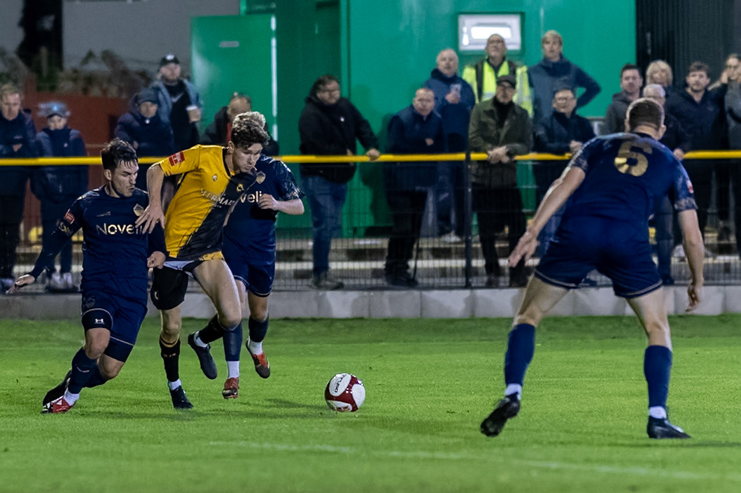 Prescot, ENGLAND -  during the NPL Premier Division match between Prescot Cables and  Warrington Town  at The Auto Safety Centre StadiumCanon Canon EOS R5 6400 1/2000 1.2 (Pic by John Middleton)