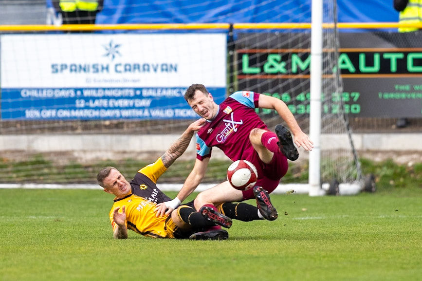 Prescot, ENGLAND -  during the NPL Premier Division match between Prescot Cables and  Stocksbridge Park Steels  at The Auto Safety Centre StadiumCanon Canon EOS R5 1250 1/3200 2.8 (Pic by John Middleton)