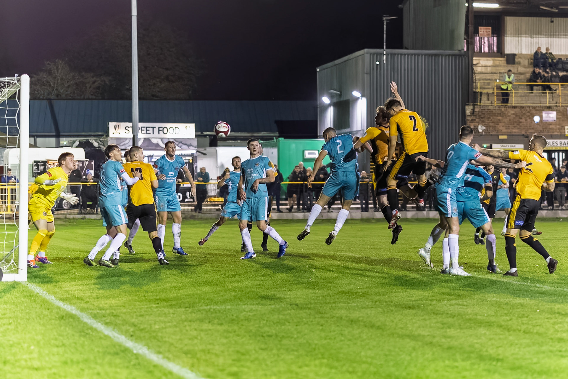 Prescot, ENGLAND -  during the NPL Premier Division match between Prescot Cables and  Lancaster City  at The Auto Safety Centre StadiumCanon Canon EOS R6m2 5000 1/1600 1.2 (Pic by John Middleton)