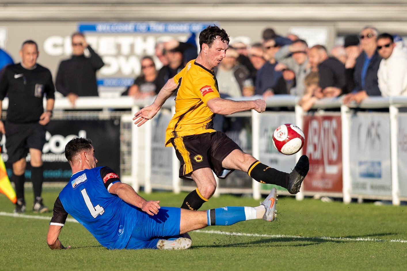 during the NPL Premier Division match between Cleethorpes Town  and  Prescot Cables at Cleethorpes.Canon Canon EOS R5 320 1/2500 2.8 (Pic by John Middleton)