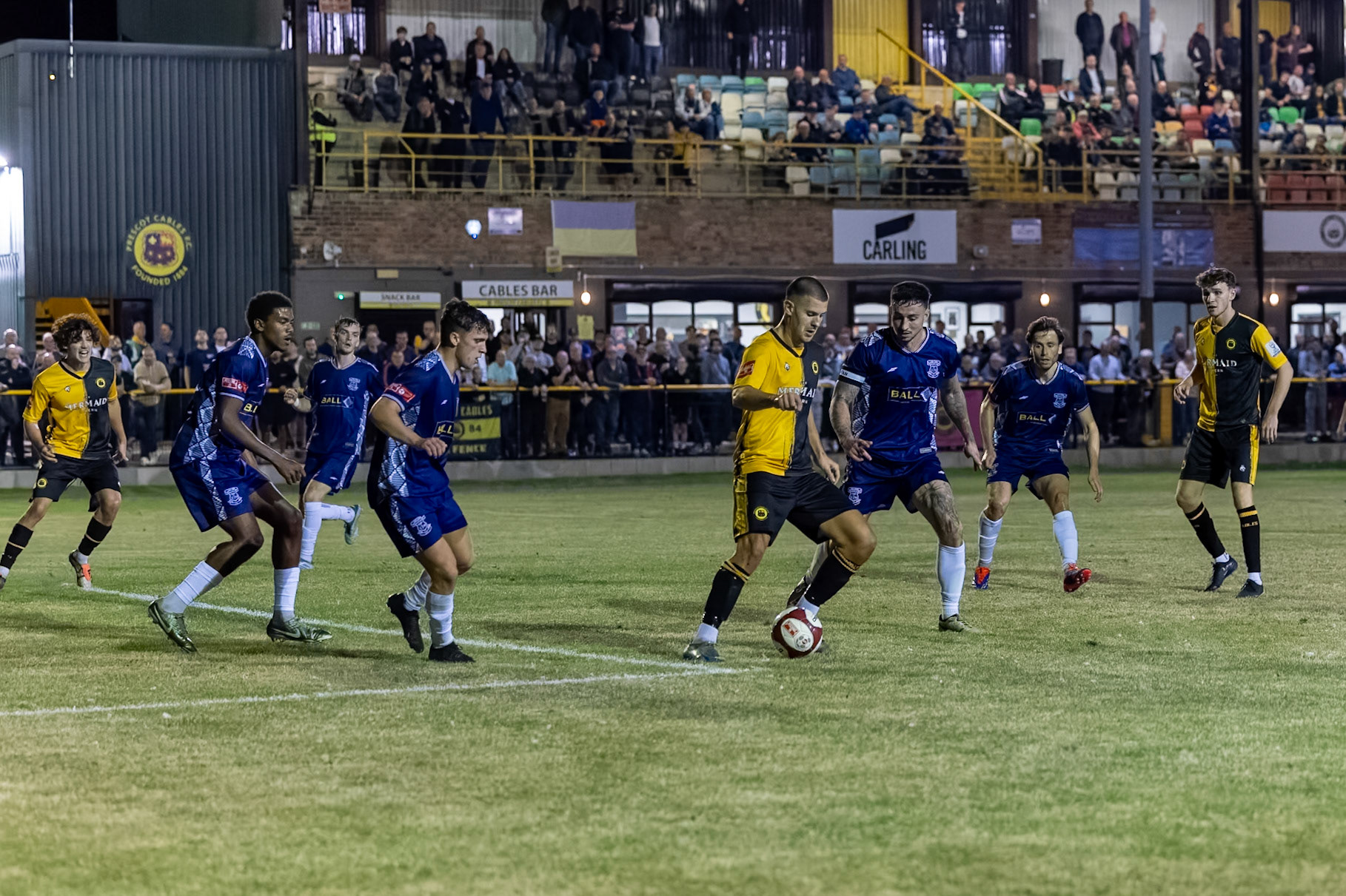 Prescot, ENGLAND -  during the NPL Premier Division match between Prescot Cables and  Leek Town  at The Auto Safety Centre StadiumCanon Canon EOS R3 10000 1/1250 2.8 (Pic by John Middleton)