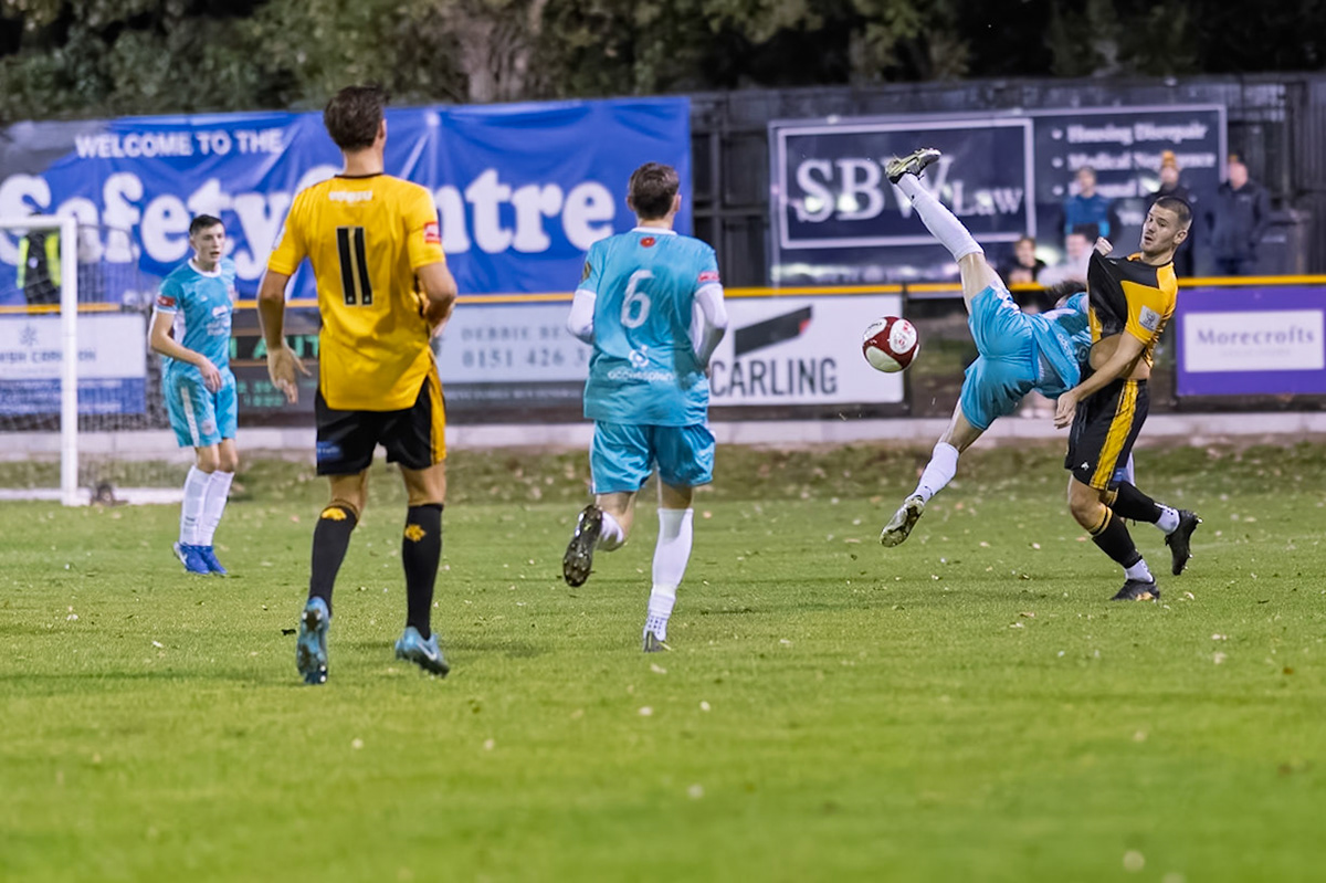 Prescot, ENGLAND -  during the NPL Premier Division match between Prescot Cables and  Lancaster City  at The Auto Safety Centre StadiumCanon Canon EOS R5 5000 1/1600 1.2 (Pic by John Middleton)