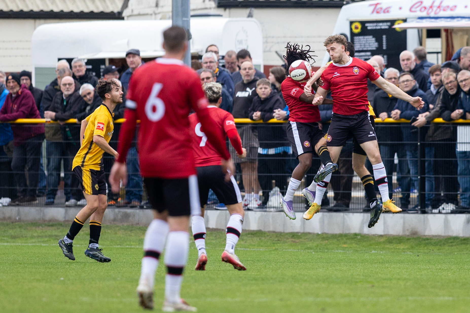 Prescot, ENGLAND -  during the NPL Premier Division match between Prescot Cables and  FC United  at The Auto Safety Centre StadiumCanon Canon EOS R5 1250 1/2000 2.8 (Pic by John Middleton)