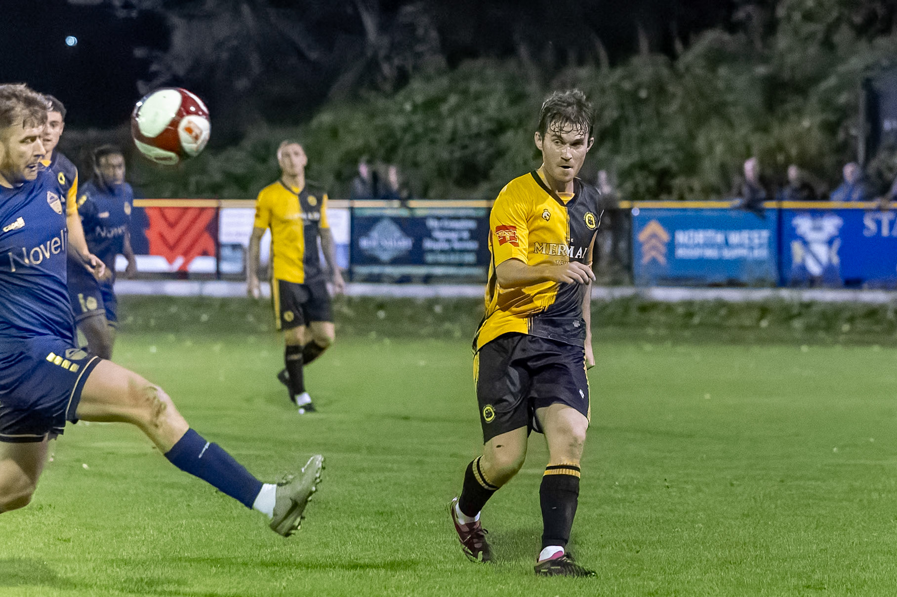 Prescot, ENGLAND -  during the NPL Premier Division match between Prescot Cables and  Warrington Town  at The Auto Safety Centre StadiumCanon Canon EOS R3 12800 1/1600 2.8 (Pic by John Middleton)