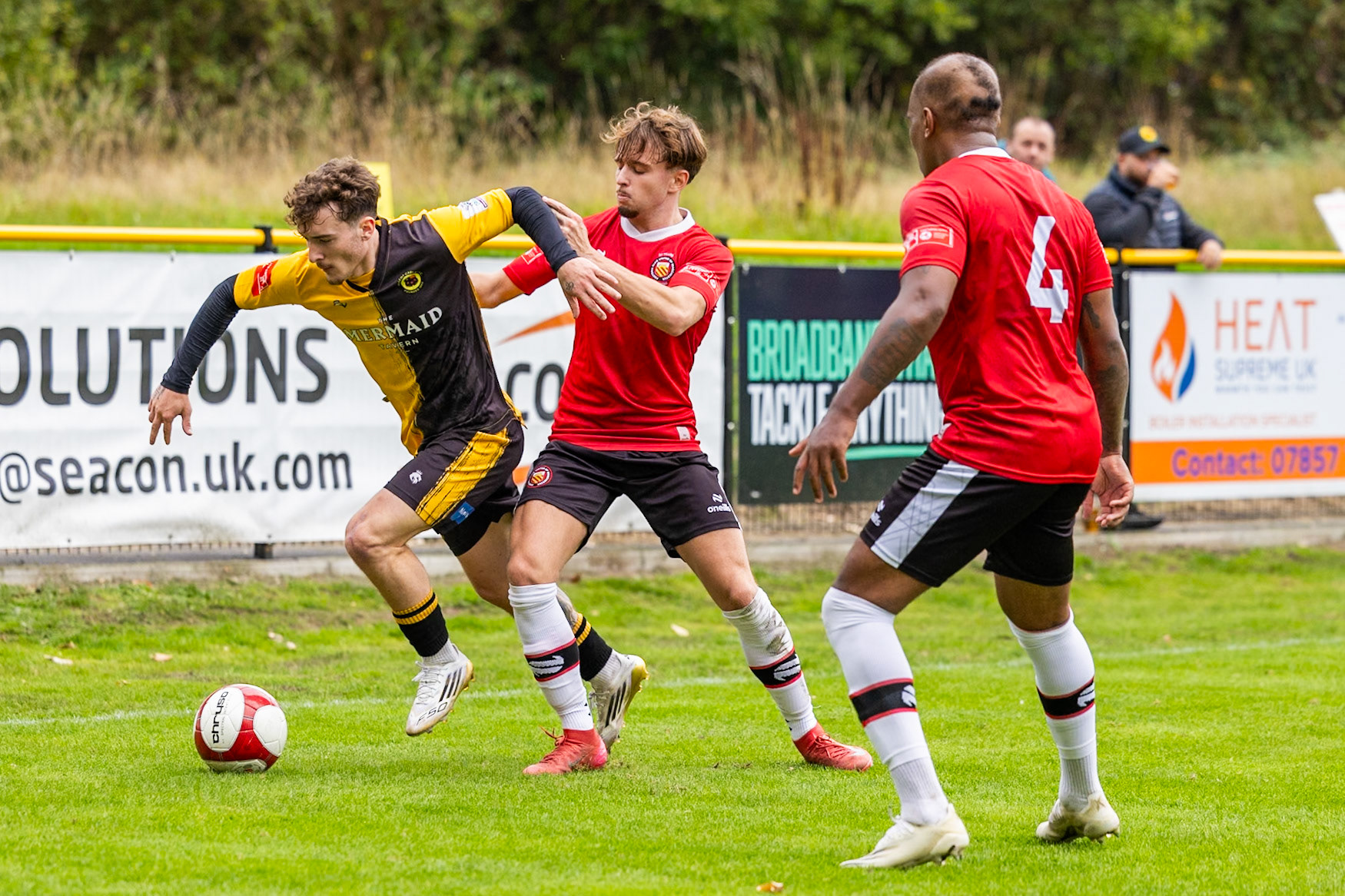 Prescot, ENGLAND -  during the NPL Premier Division match between Prescot Cables and  FC United  at The Auto Safety Centre StadiumCanon Canon EOS R3 1250 1/2500 2.8 (Pic by John Middleton)