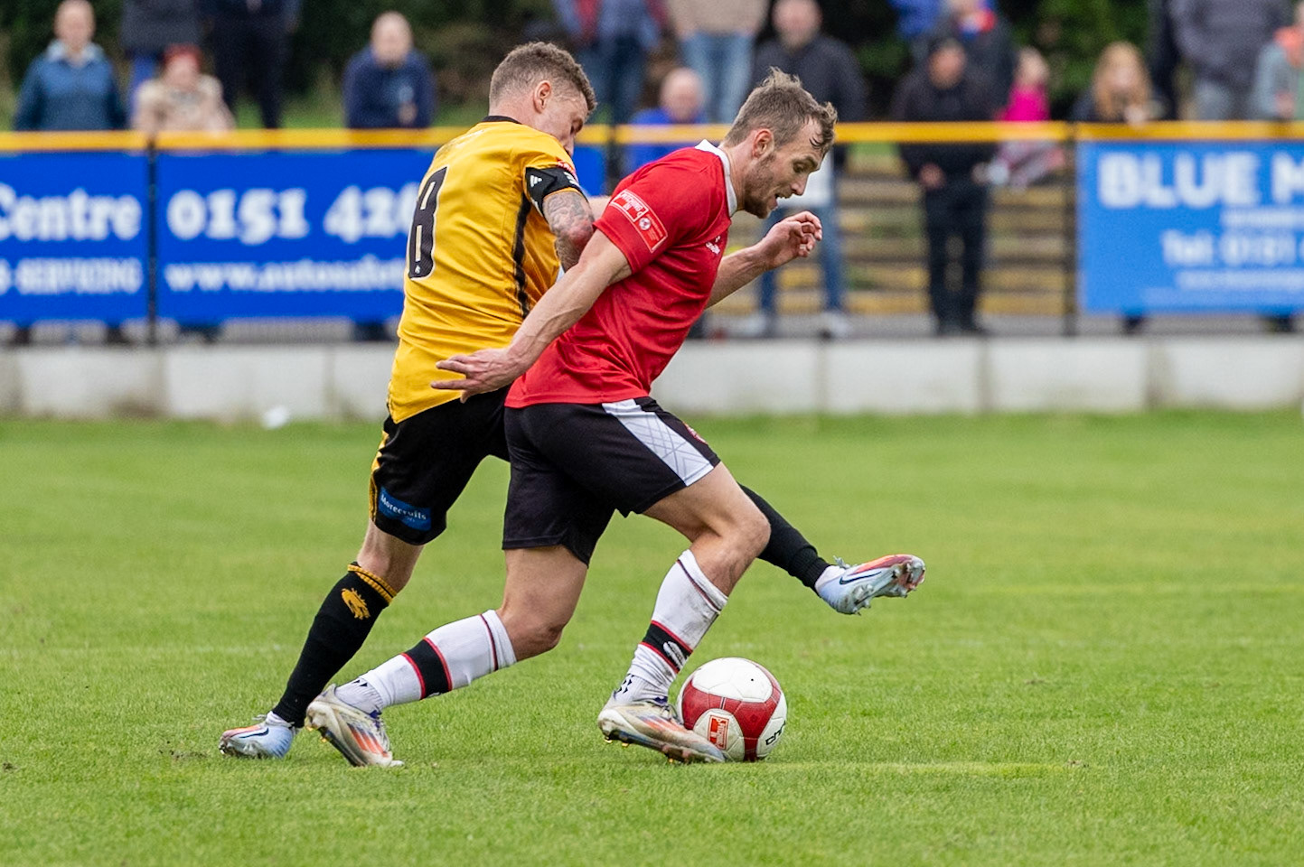 Prescot, ENGLAND -  during the NPL Premier Division match between Prescot Cables and  FC United  at The Auto Safety Centre StadiumCanon Canon EOS R3 1250 1/2500 2.8 (Pic by John Middleton)
