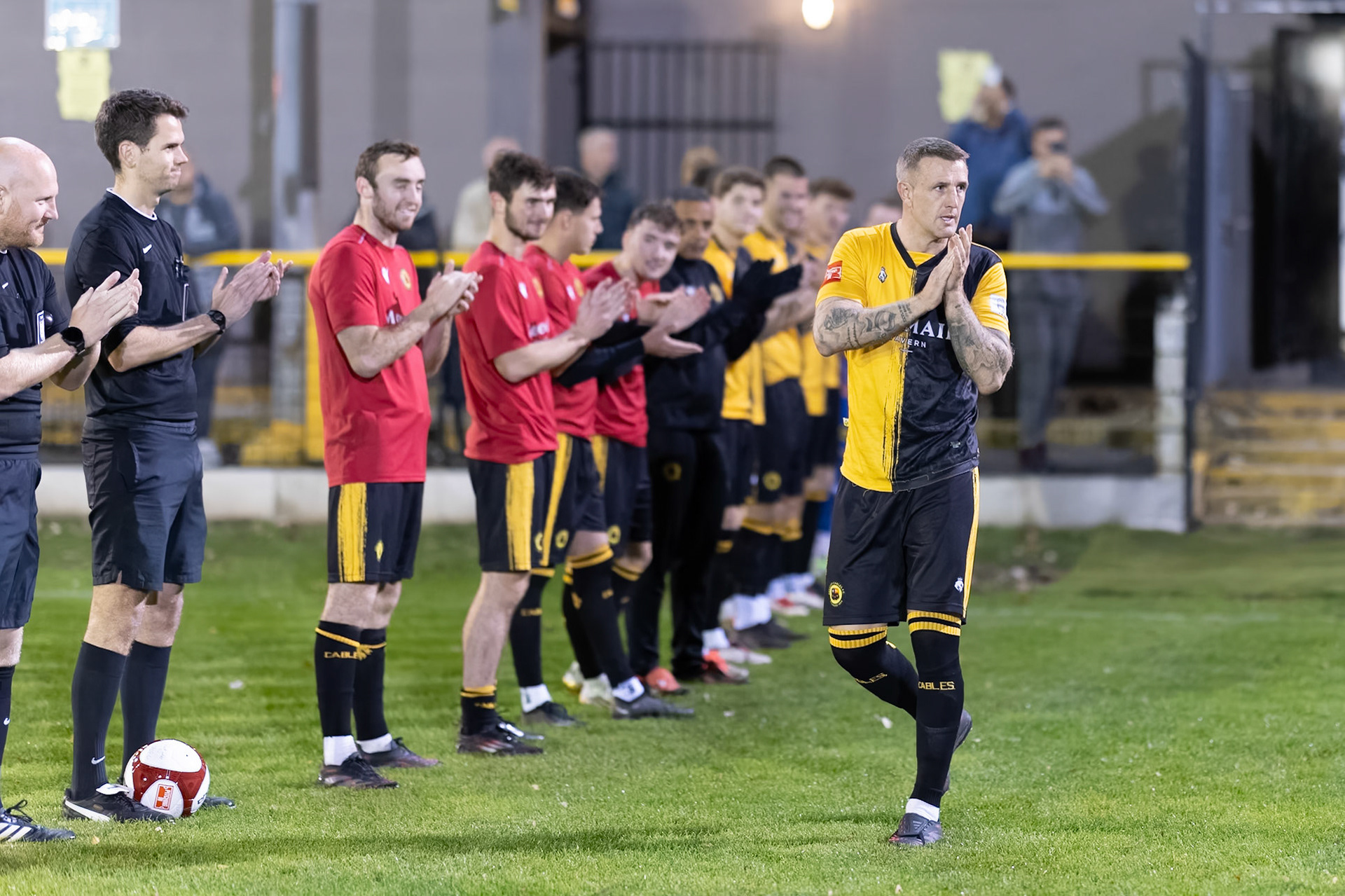 Prescot, ENGLAND -  during the NPL Premier Division match between Prescot Cables and  Lancaster City  at The Auto Safety Centre StadiumCanon Canon EOS R5 10000 1/800 1.2 (Pic by John Middleton)