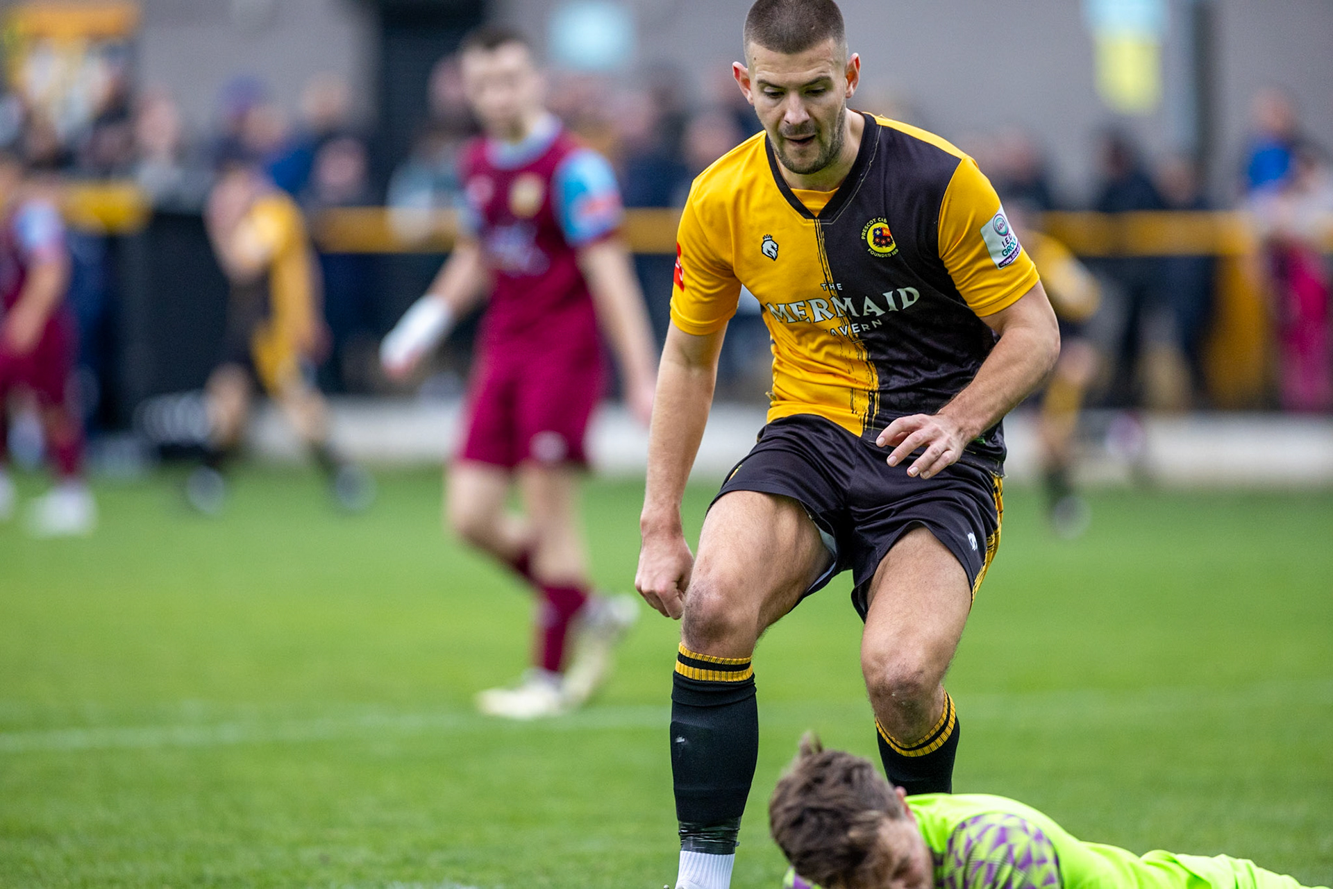 Prescot, ENGLAND -  during the NPL Premier Division match between Prescot Cables and  Stocksbridge Park Steels  at The Auto Safety Centre StadiumCanon Canon EOS R5 2000 1/3200 2.8 (Pic by John Middleton)