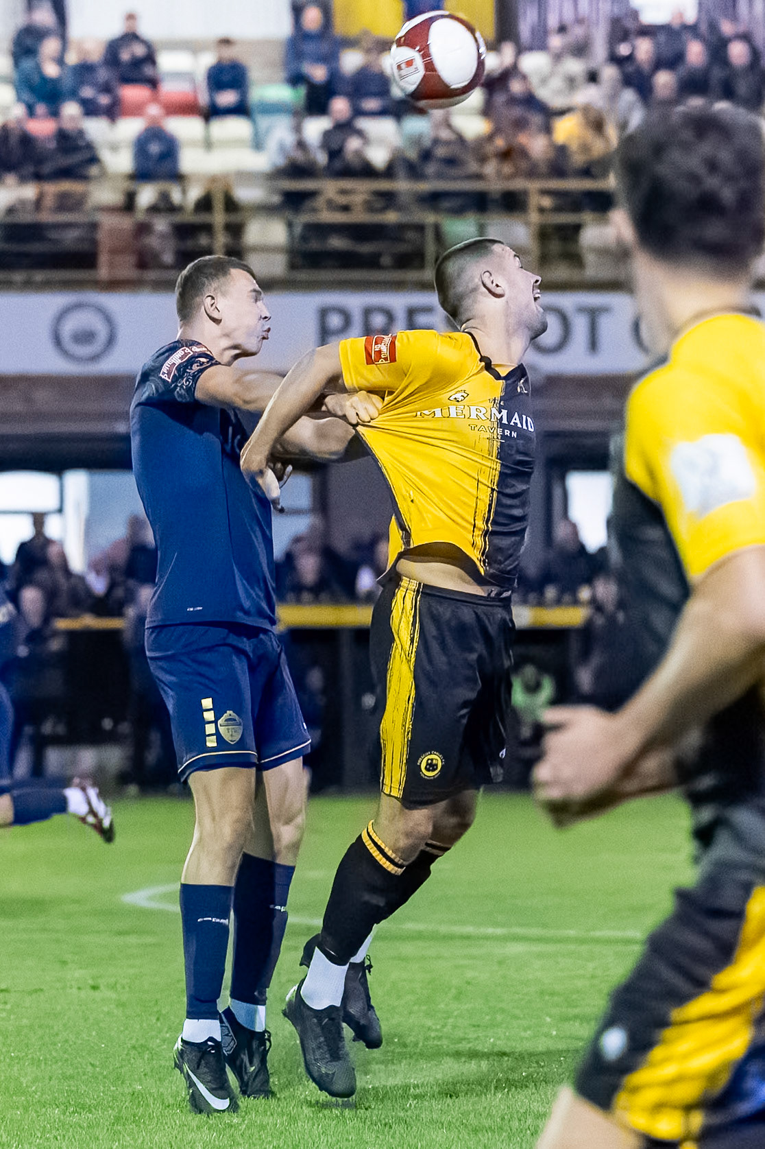Prescot, ENGLAND -  during the NPL Premier Division match between Prescot Cables and  Warrington Town  at The Auto Safety Centre StadiumCanon Canon EOS R3 12800 1/1600 2.8 (Pic by John Middleton)