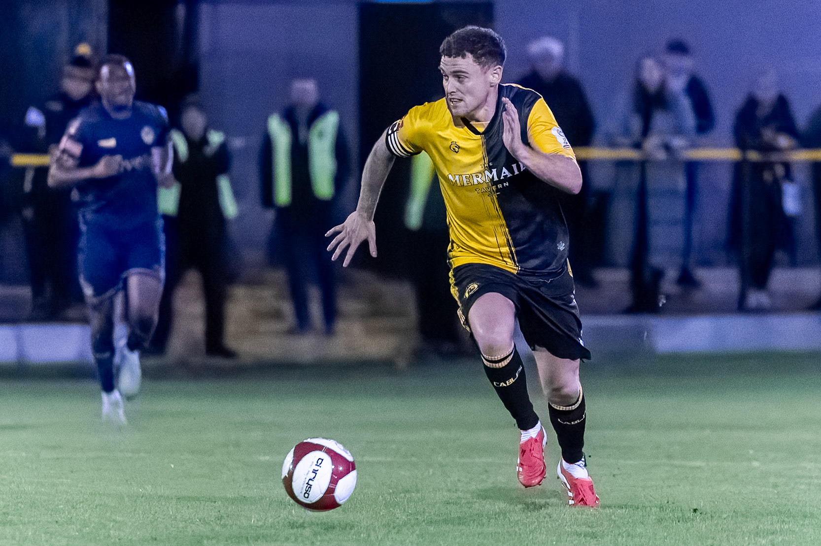 Prescot, ENGLAND -  during the NPL Premier Division match between Prescot Cables and  Warrington Town  at The Auto Safety Centre StadiumCanon Canon EOS R3 12800 1/1600 2.8 (Pic by John Middleton)