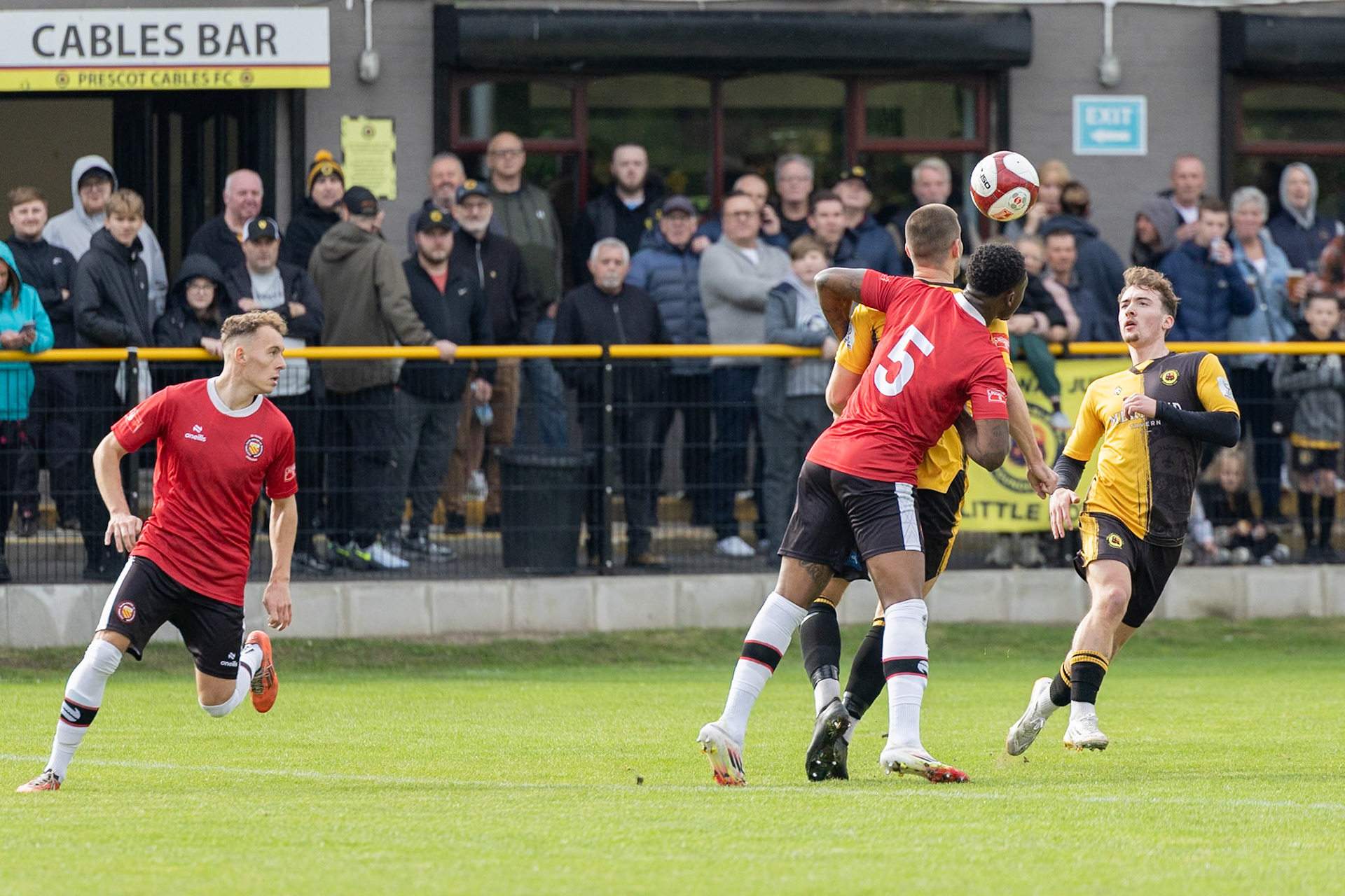 Prescot, ENGLAND -  during the NPL Premier Division match between Prescot Cables and  FC United  at The Auto Safety Centre StadiumCanon Canon EOS R3 640 1/3200 2.8 (Pic by John Middleton)