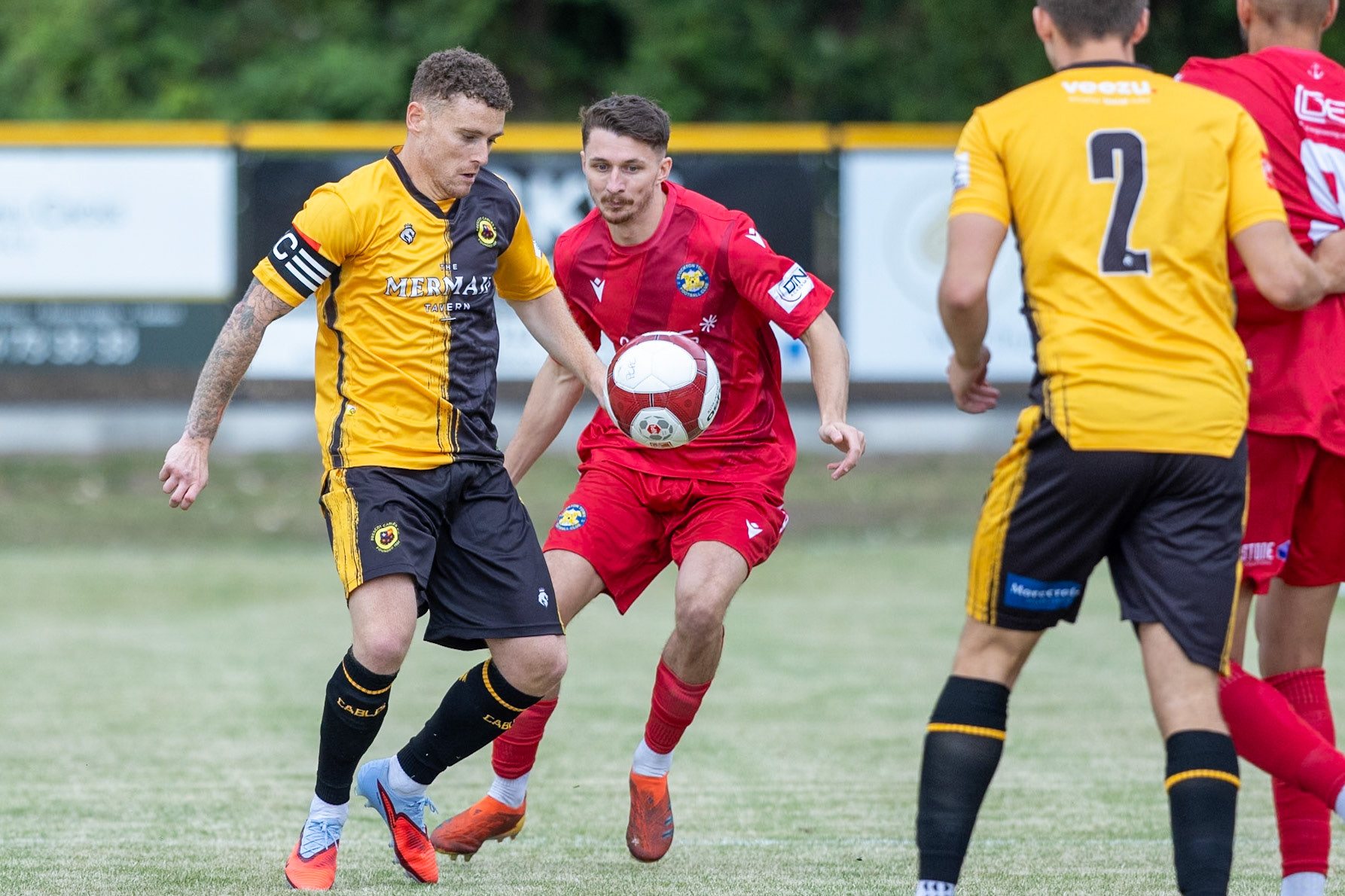 Prescot, ENGLAND - during the NPL Premier Division match between Prescot Cables and Stockton Town at Prescot.Canon Canon EOS R5 800 1/5000 2.8 (Pic by John Middleton)