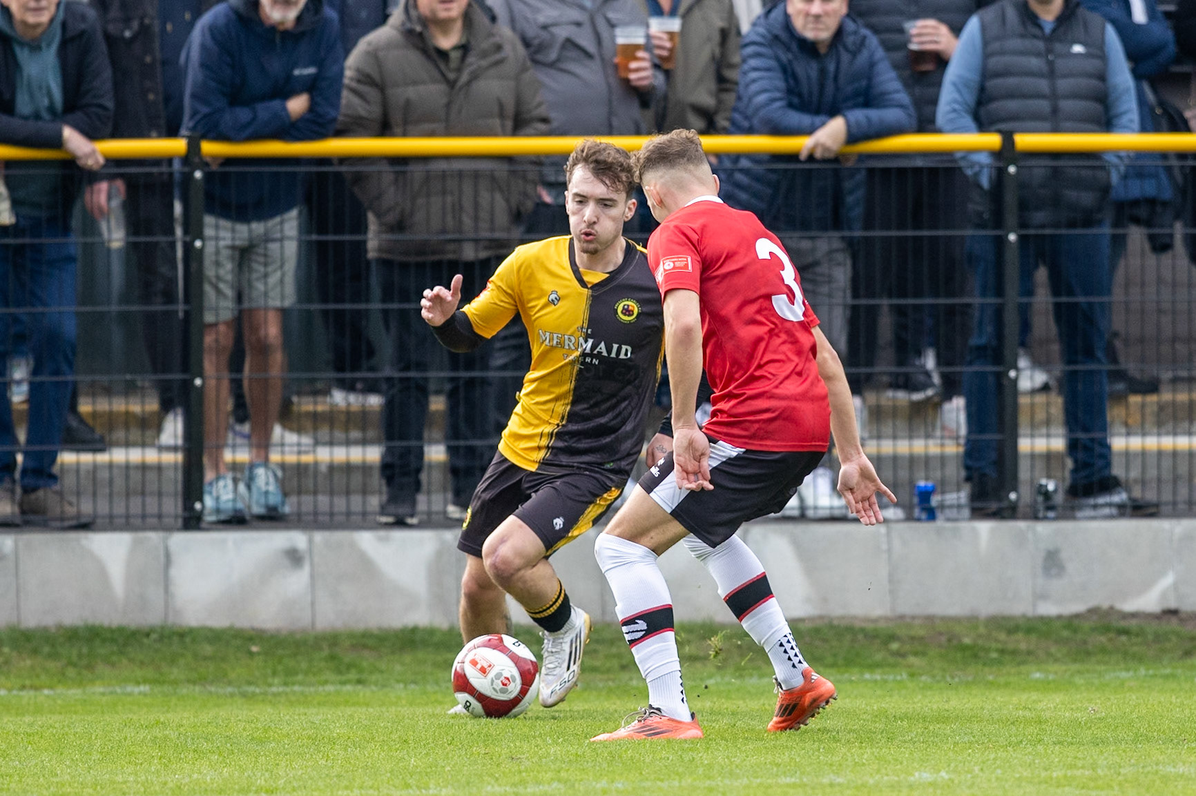 Prescot, ENGLAND -  during the NPL Premier Division match between Prescot Cables and  FC United  at The Auto Safety Centre StadiumCanon Canon EOS R5 800 1/3200 2.8 (Pic by John Middleton)
