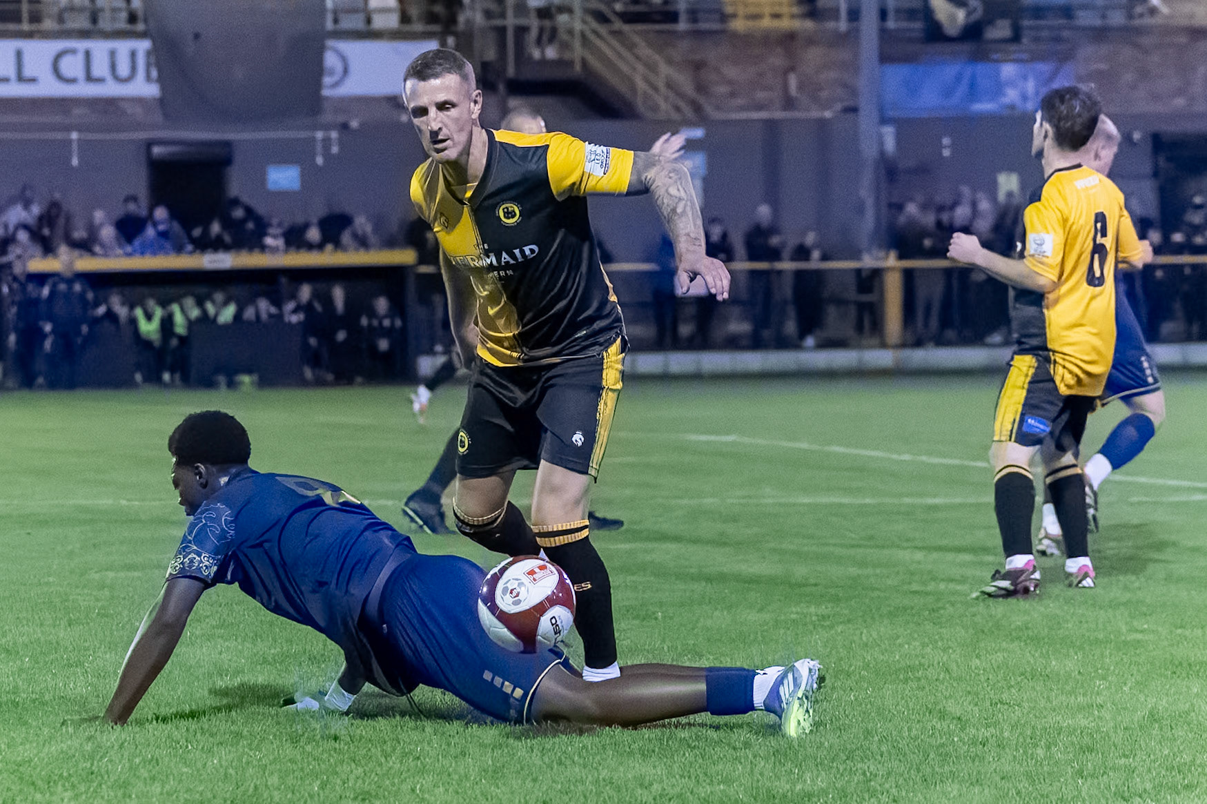 Prescot, ENGLAND -  during the NPL Premier Division match between Prescot Cables and  Warrington Town  at The Auto Safety Centre StadiumCanon Canon EOS R3 12800 1/1600 2.8 (Pic by John Middleton)