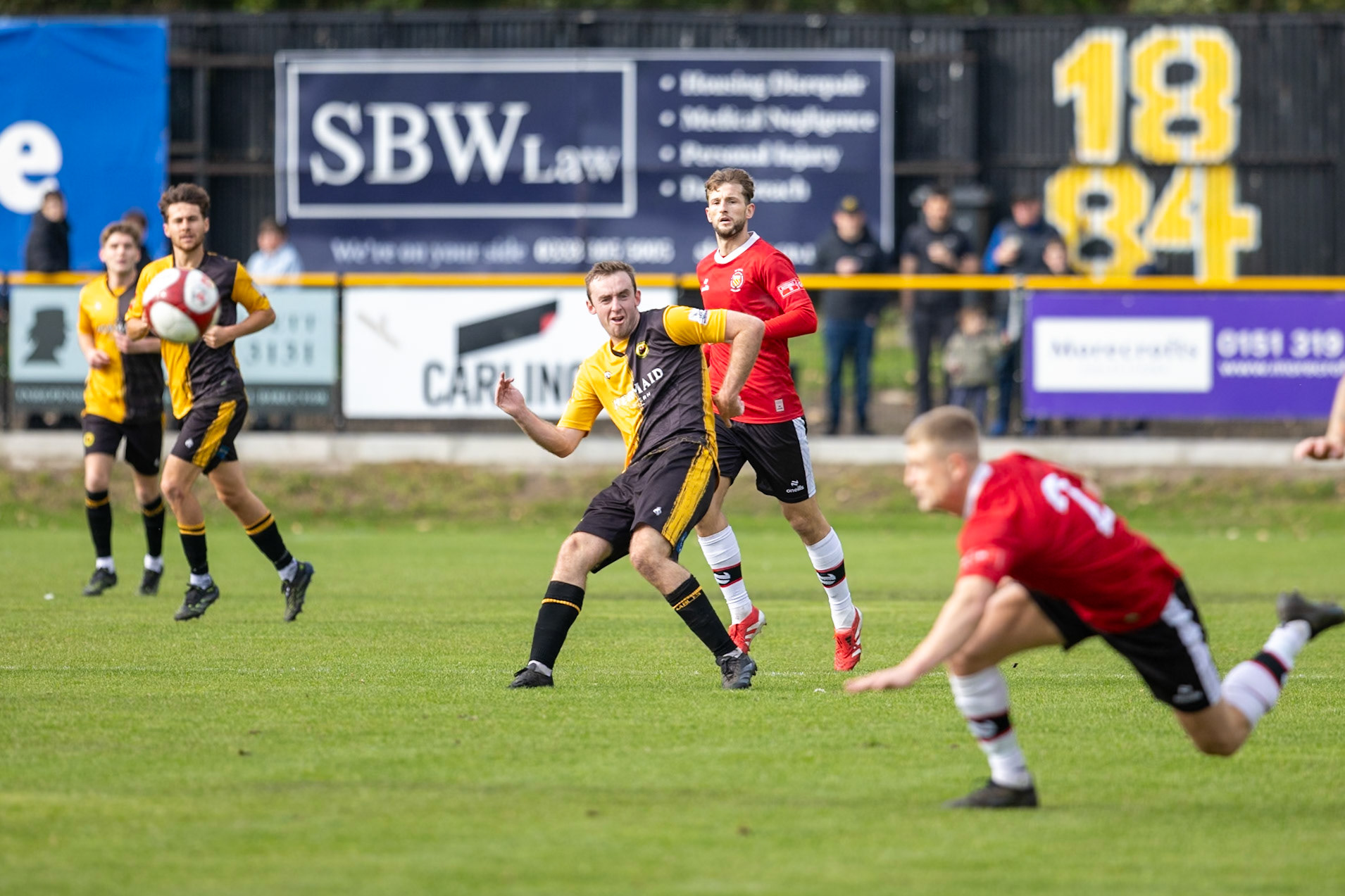 Prescot, ENGLAND -  during the NPL Premier Division match between Prescot Cables and  FC United  at The Auto Safety Centre StadiumCanon Canon EOS R5 640 1/3200 2.8 (Pic by John Middleton)
