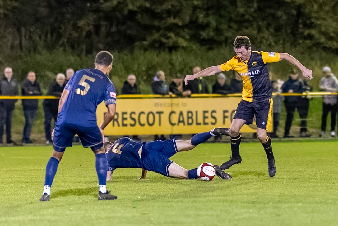 Prescot, ENGLAND -  during the NPL Premier Division match between Prescot Cables and  Warrington Town  at The Auto Safety Centre StadiumCanon Canon EOS R5 8000 1/1600 1.2 (Pic by John Middleton)