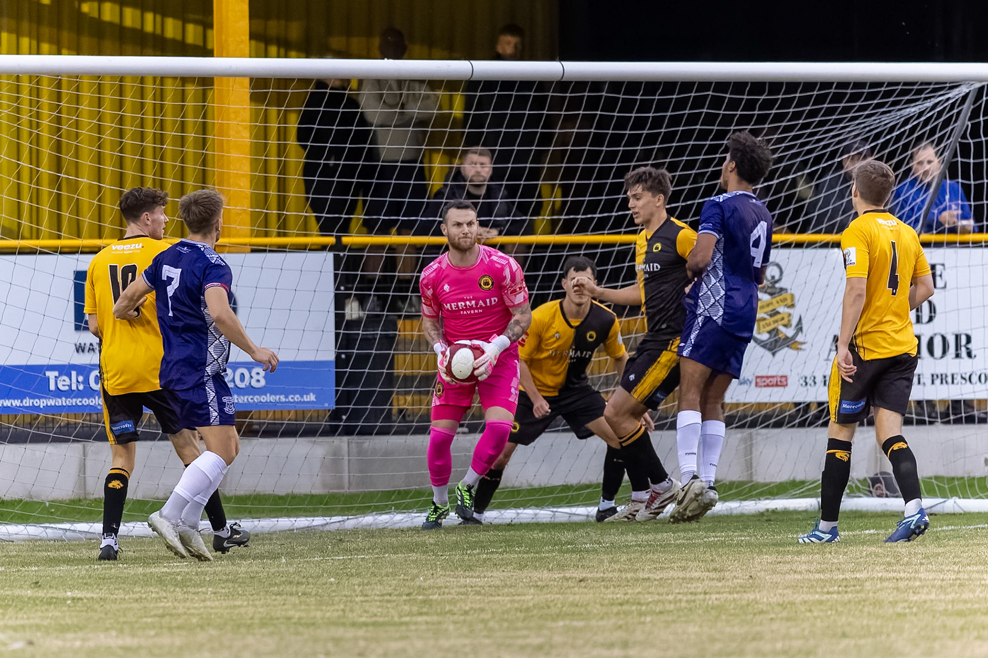 Prescot, ENGLAND -  during the NPL Premier Division match between Prescot Cables and  Leek Town  at The Auto Safety Centre StadiumCanon Canon EOS R3 8000 1/2000 2.8 (Pic by John Middleton)