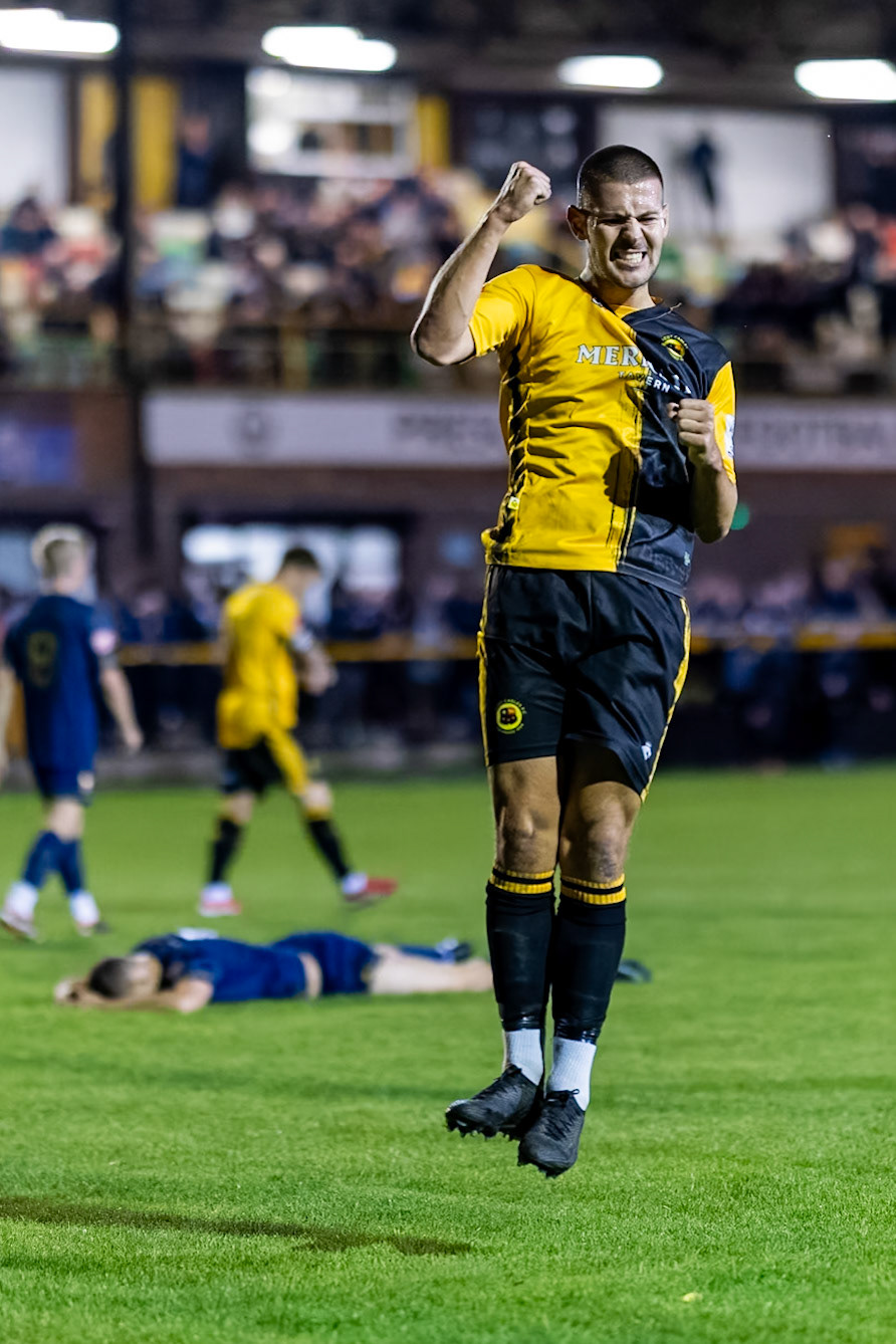 Prescot, ENGLAND -  during the NPL Premier Division match between Prescot Cables and  Warrington Town  at The Auto Safety Centre StadiumCanon Canon EOS R5 6400 1/2000 1.2 (Pic by John Middleton)