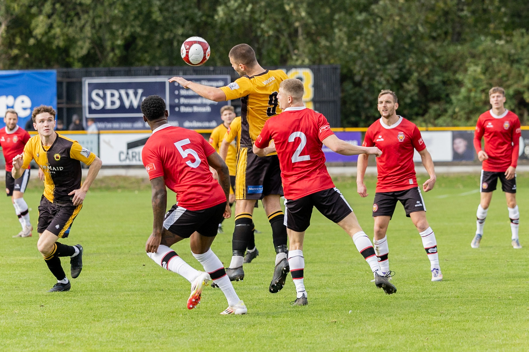 Prescot, ENGLAND -  during the NPL Premier Division match between Prescot Cables and  FC United  at The Auto Safety Centre StadiumCanon Canon EOS R3 640 1/3200 2.8 (Pic by John Middleton)