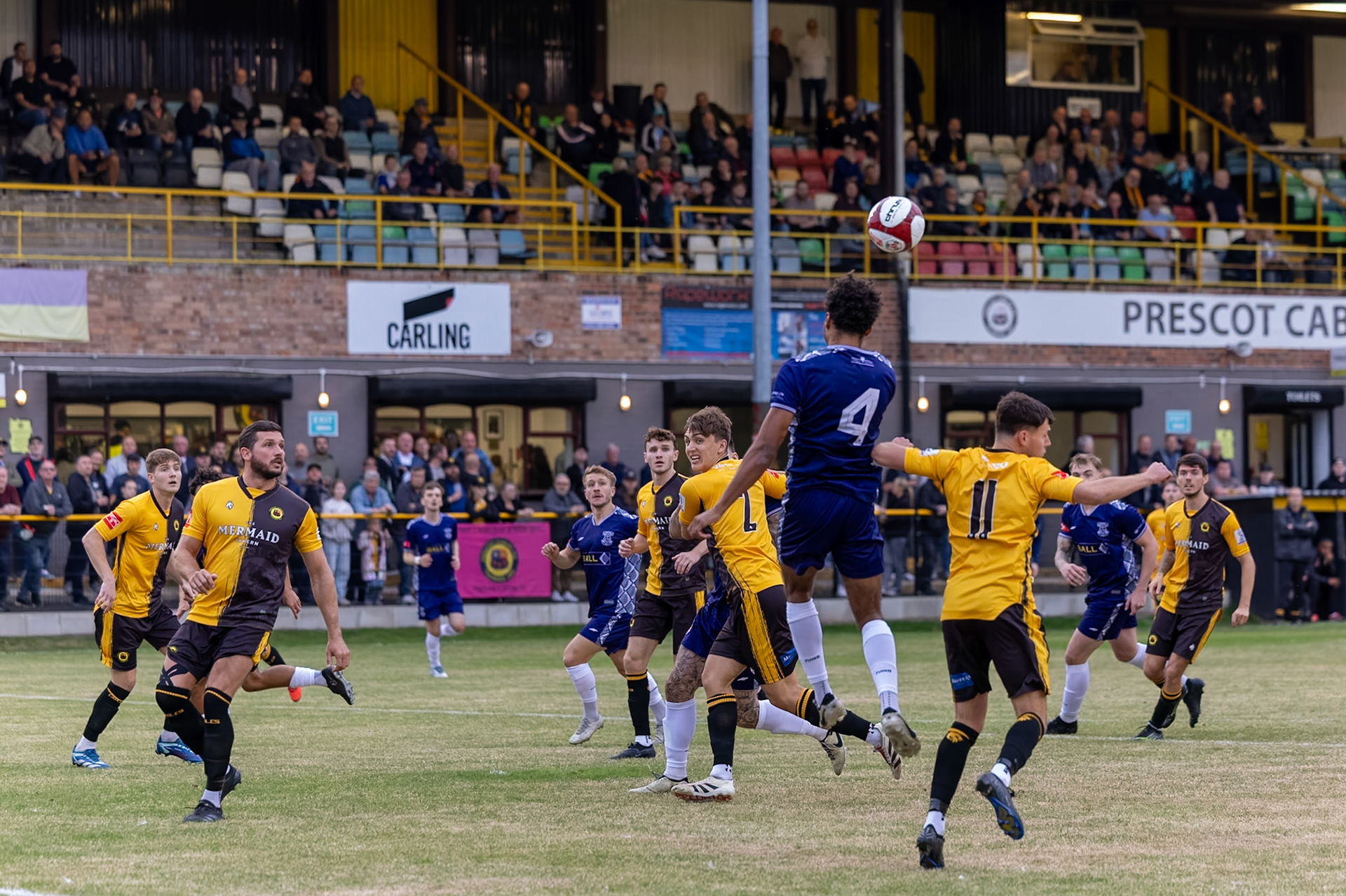 Prescot, ENGLAND -  during the NPL Premier Division match between Prescot Cables and  Leek Town  at The Auto Safety Centre StadiumCanon Canon EOS R3 2500 1/1600 2.8 (Pic by John Middleton)