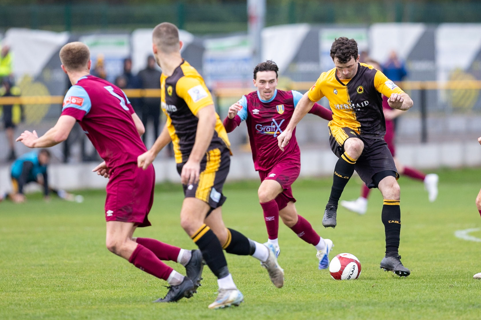 Prescot, ENGLAND -  during the NPL Premier Division match between Prescot Cables and  Stocksbridge Park Steels  at The Auto Safety Centre StadiumCanon Canon EOS R5 1250 1/2500 2.8 (Pic by John Middleton)