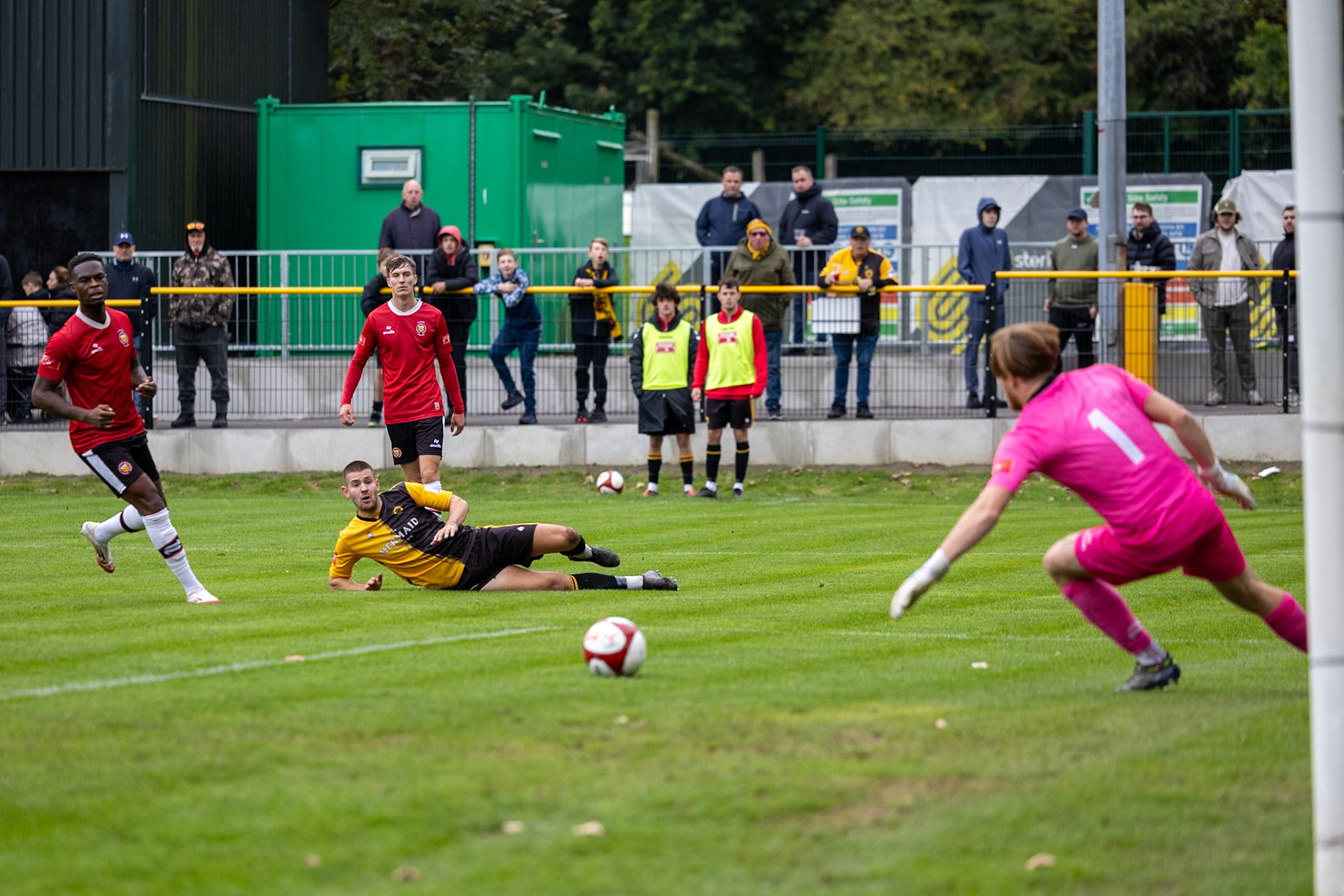 Prescot, ENGLAND -  during the NPL Premier Division match between Prescot Cables and  FC United  at The Auto Safety Centre StadiumCanon Canon EOS R3 1250 1/2500 2.8 (Pic by John Middleton)