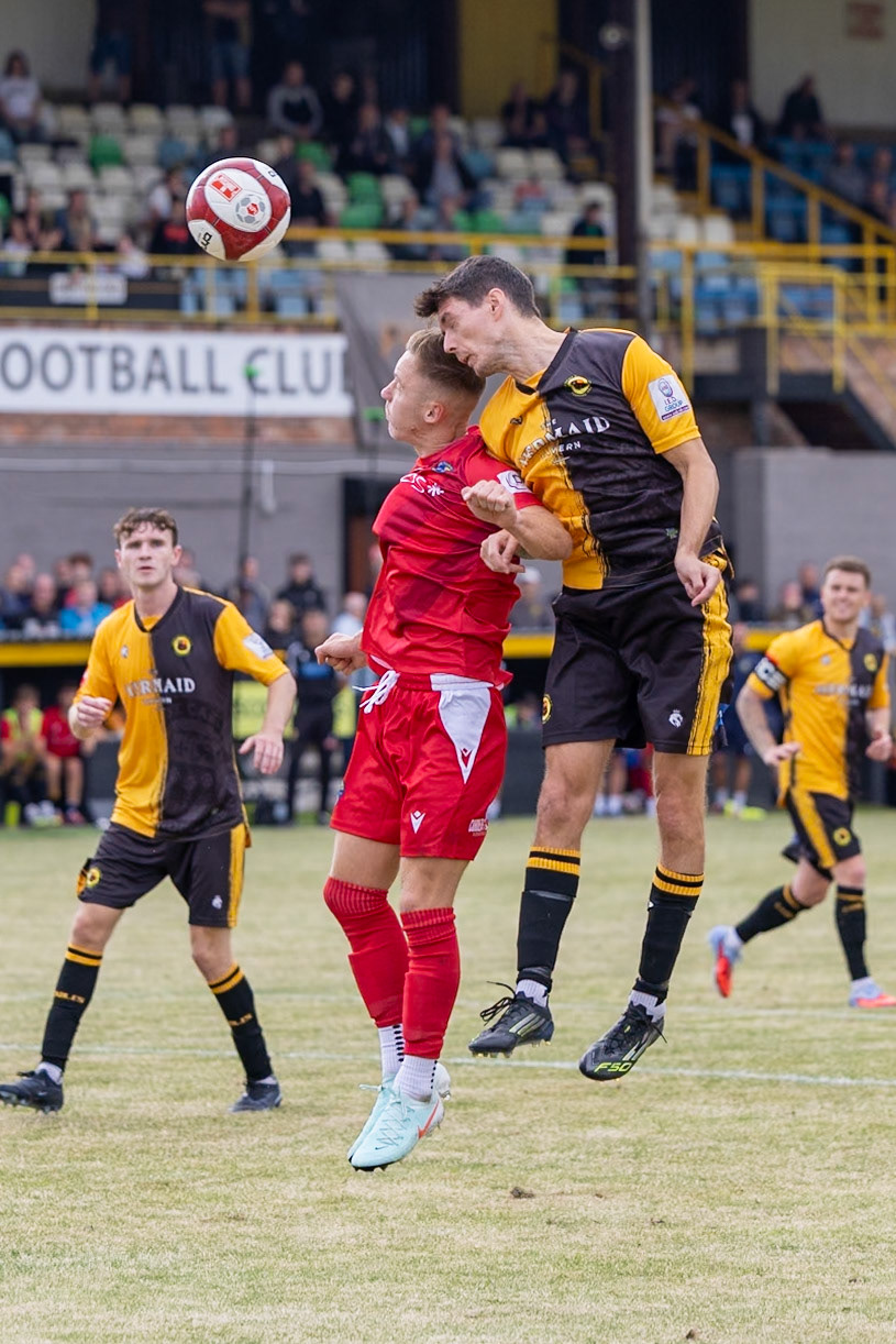 Prescot, ENGLAND - during the NPL Premier Division match between Prescot Cables and Stockton Town at Prescot.Canon Canon EOS R3 640 1/3200 2.8 (Pic by John Middleton)